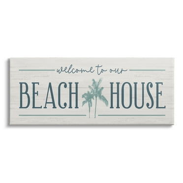 Stupell Industries Welcome to Beach House Sign Blue Palm Trees, 30 x 13,Design by Natalie Carpentieri