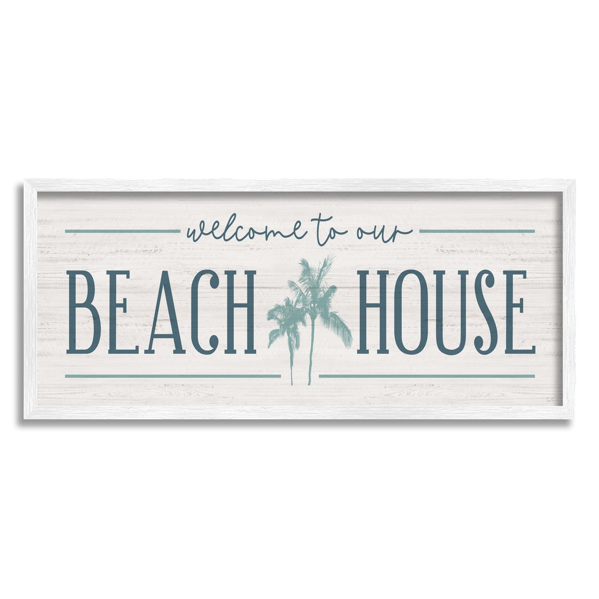 Stupell Industries Welcome to Beach House Sign Blue Palm Trees, 30 x 13,Design by Natalie Carpentieri
