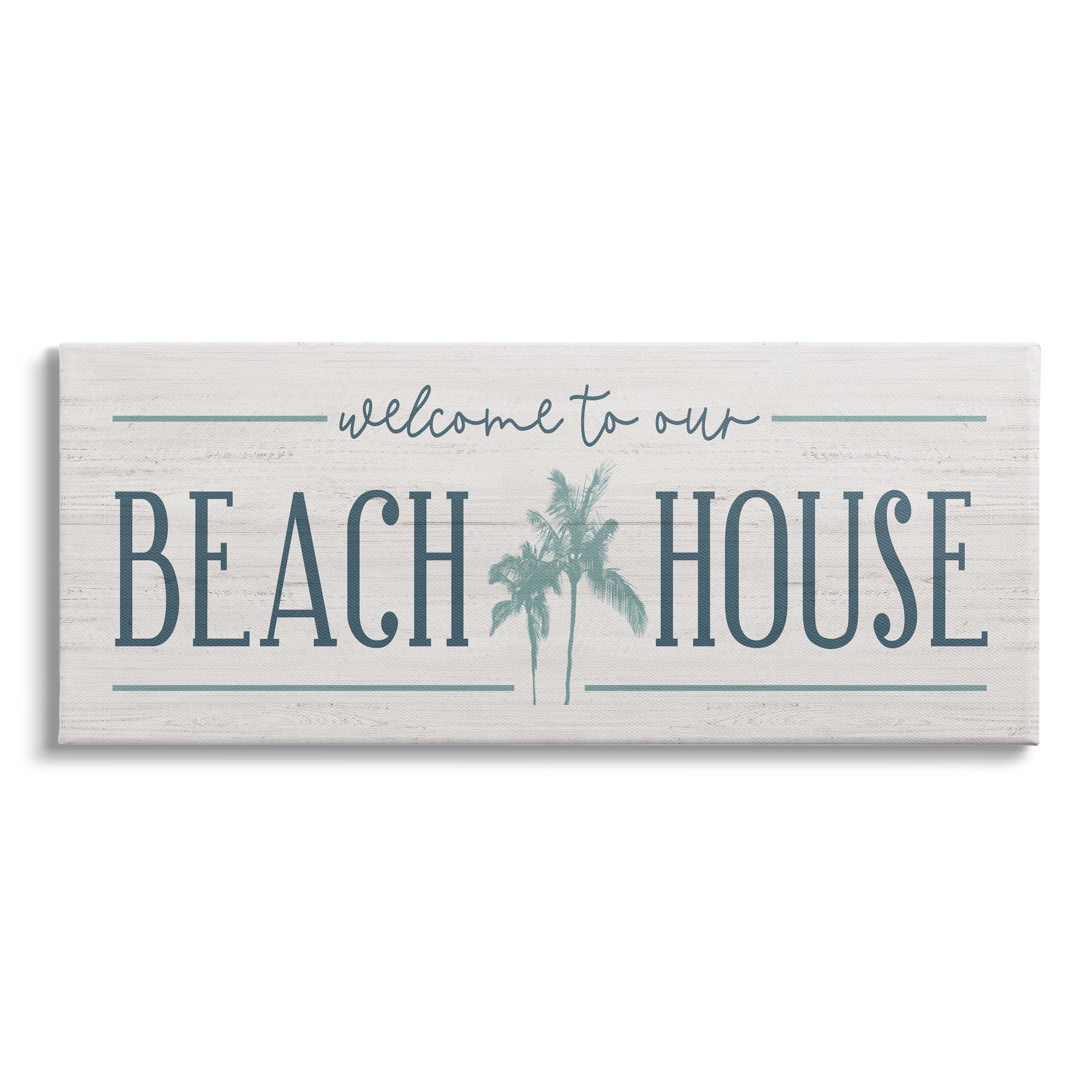 Stupell Industries Welcome to Beach House Sign Blue Palm Trees, 48 x 20,Design by Natalie Carpentieri