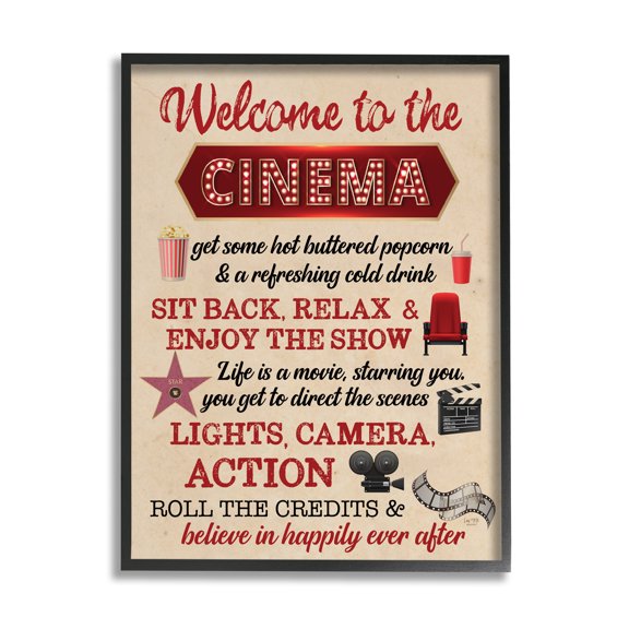 Stupell Industries Welcome to Cinema Rules Beauty & Fashion Painting Black Framed Art Print Wall Art, 11 x 14