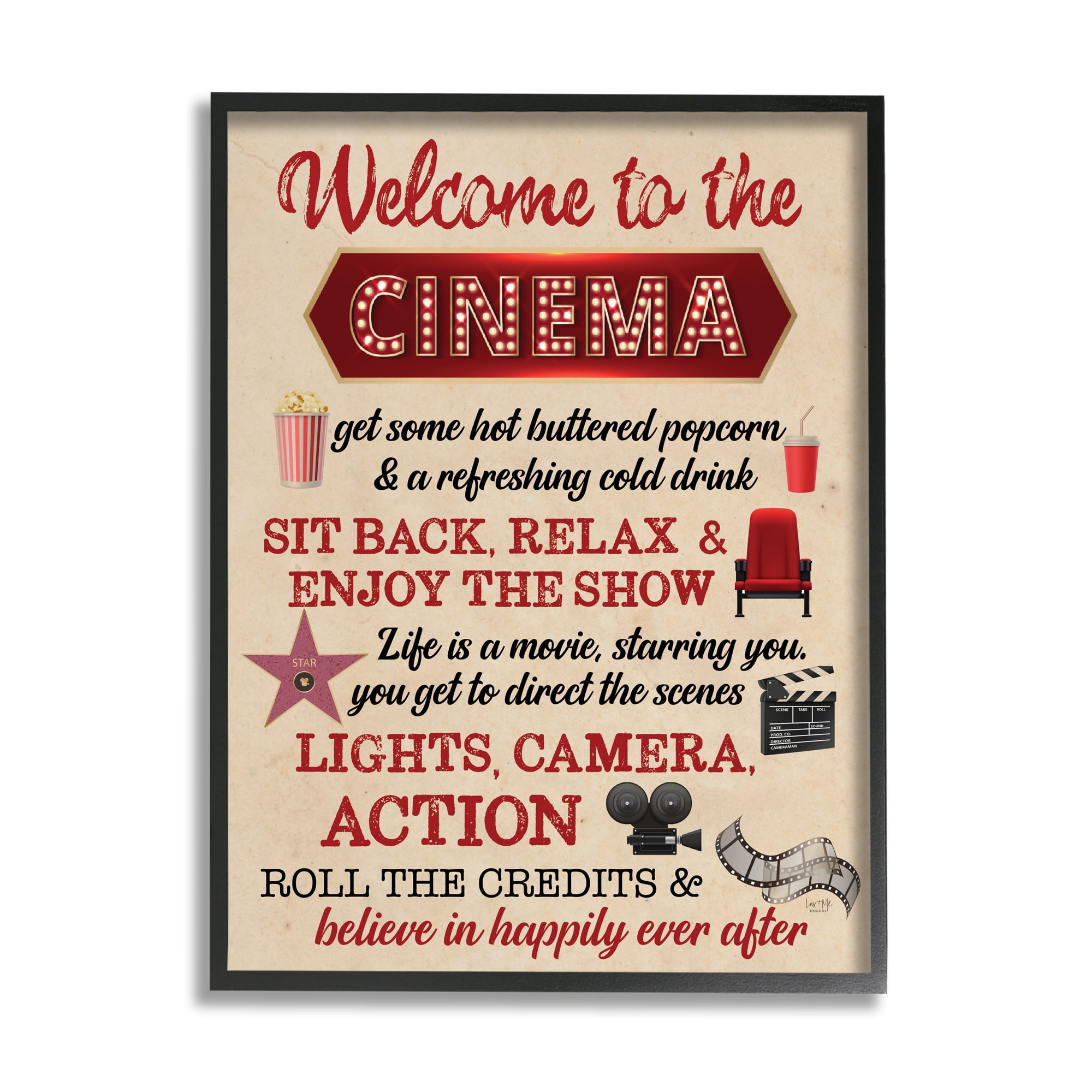 Stupell Industries Welcome to Cinema Rules Beauty & Fashion Painting Black Framed Art Print Wall Art, 16 x 20