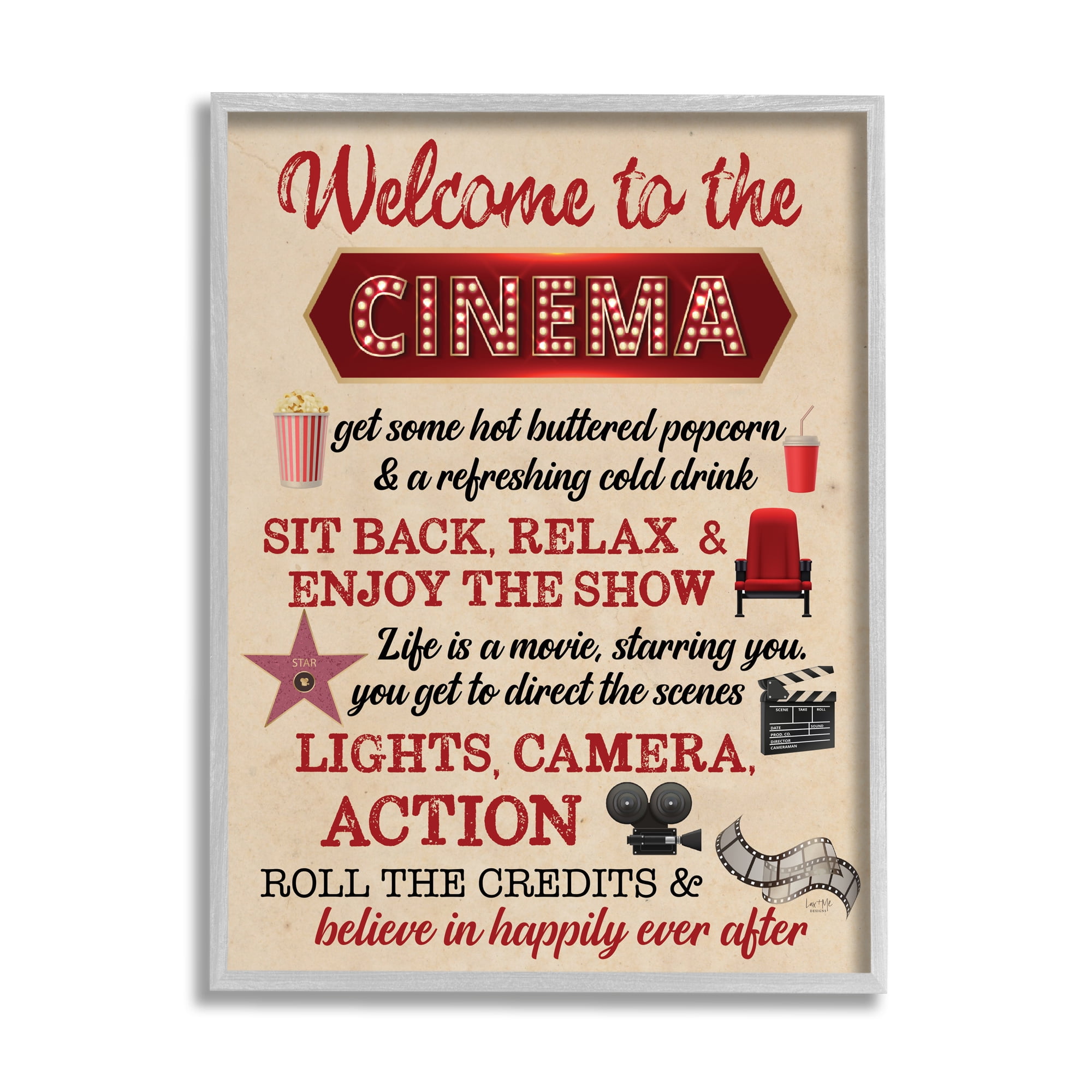 Stupell Industries Welcome to Cinema Rules Beauty & Fashion Painting Gray Framed Art Print Wall Art, 16 x 20