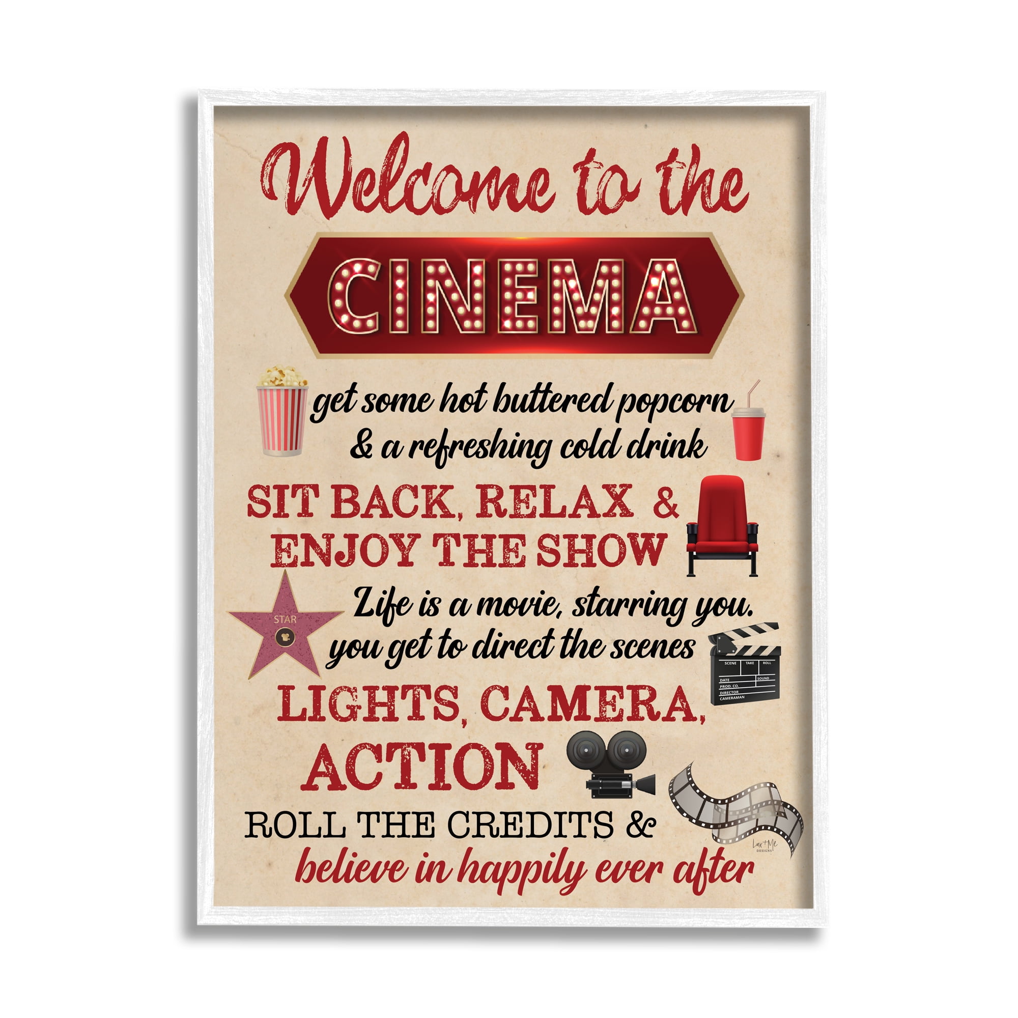 Stupell Industries Welcome to Cinema Rules Beauty & Fashion Painting White Framed Art Print Wall Art, 24 x 30
