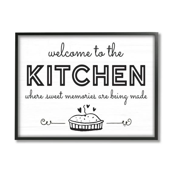 Stupell Industries Welcome to Kitchen Fresh Baked Pie Rustic Phrase Graphic Art Black Framed Art Print Wall Art, Design by Mollie B.