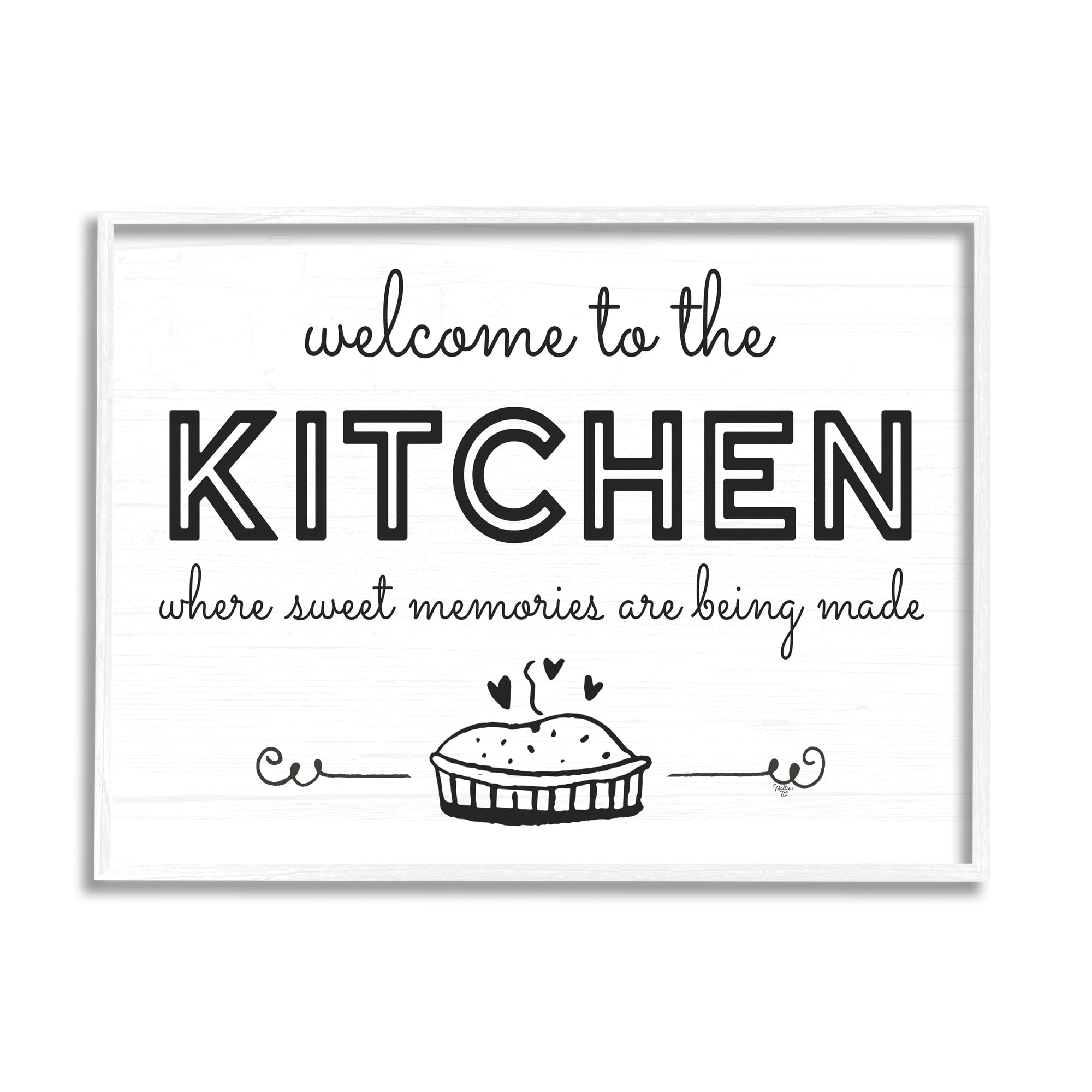 Stupell Industries Welcome to Kitchen Fresh Baked Pie Rustic Phrase Graphic Art White Framed Art Print Wall Art, Design by Mollie B.
