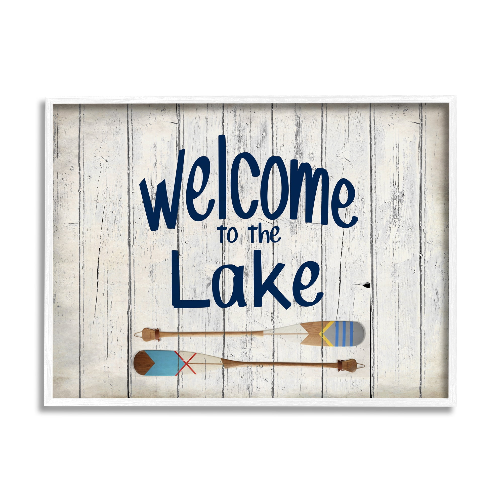 Stupell Industries Welcome to Lake Greeting Boat Oars Lakehouse Blue Greeting, 24 x 30,Design by Kimberly Allen