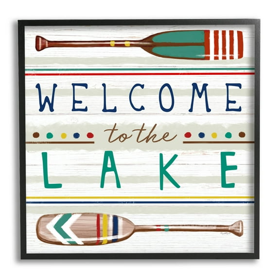 Stupell Industries Welcome to Lake Striped Boat Oars Graphic Art Black Framed Art Print Wall Art, Design by Elizabeth Tyndall