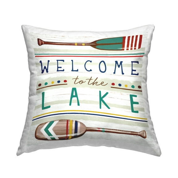 Stupell Industries Welcome to Lake Striped Rustic Boat Oars Design by Elizabeth Tyndall Throw Pillow