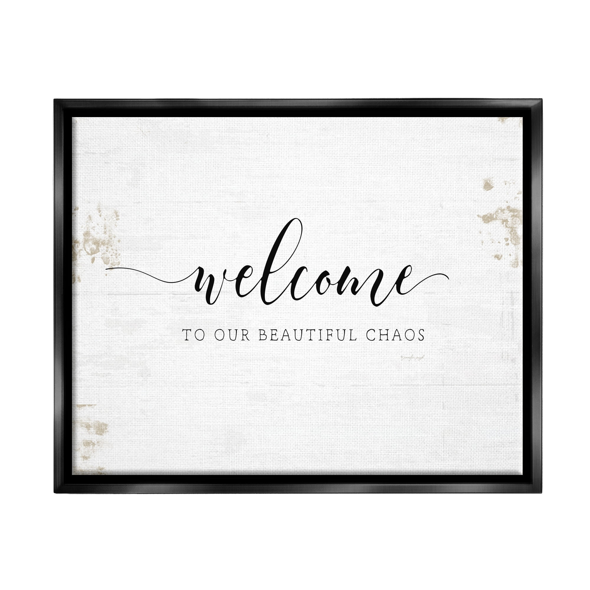 Stupell Industries Welcome to Our Beautiful Chaos Fun Family Phrase Jet Black Framed Floating Canvas Wall Art, 24x30, by Jennifer Pugh