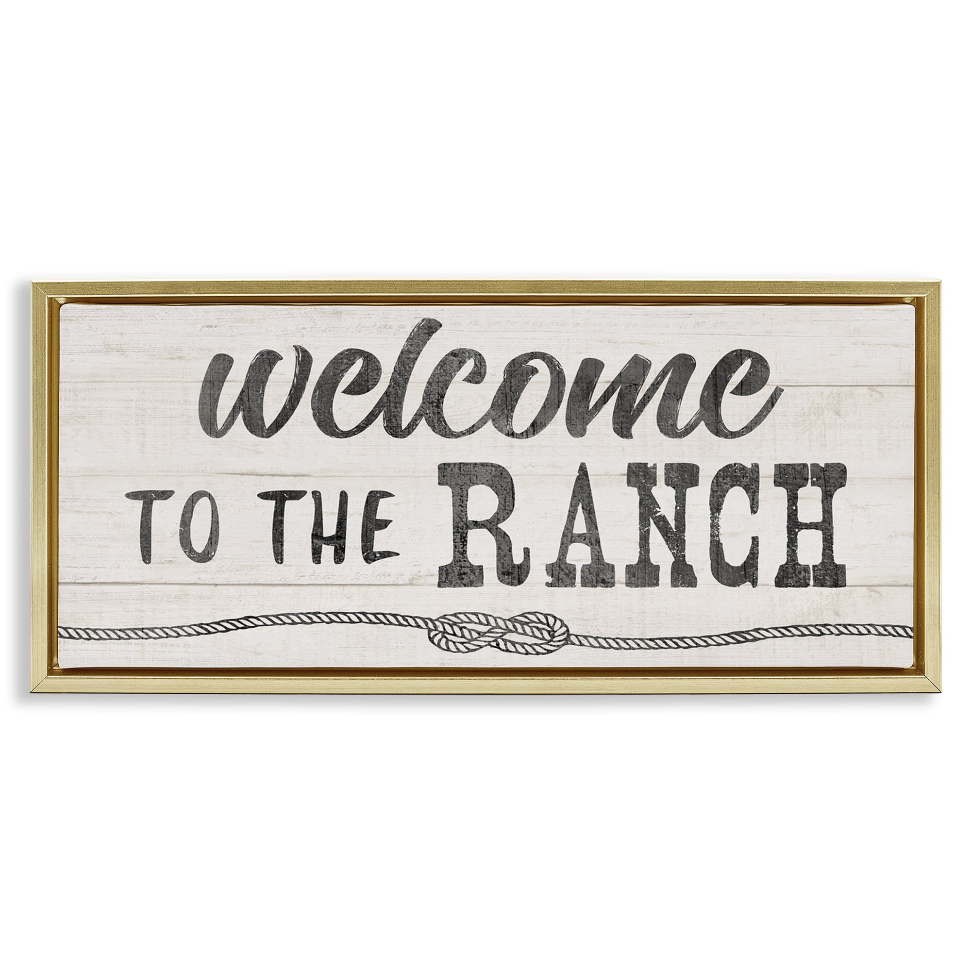 Stupell Industries Welcome to Ranch Rustic Text & Numbers Painting Gold Floater Framed Canvas Art Print Wall Art, 25 x 11