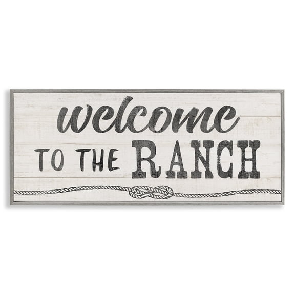 Stupell Industries Welcome to Ranch Rustic Text & Numbers Painting Gray Framed Art Print Wall Art, 30 x 13
