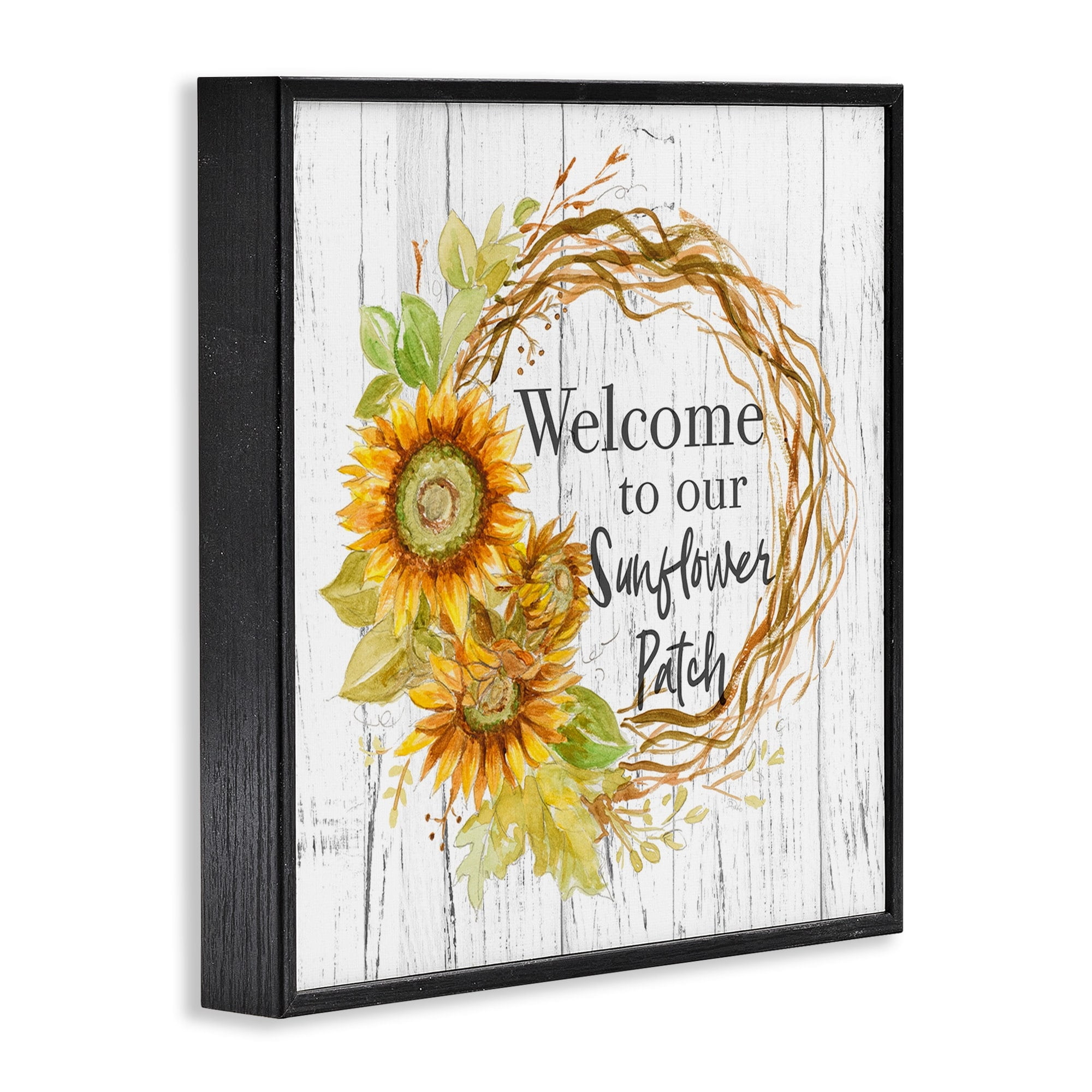 Stupell Industries Welcome to Sunflower Patch Rustic Floral Wreath Black Framed by Patricia Pinto