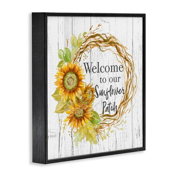 Stupell Industries Welcome to Sunflower Patch Rustic Floral Wreath Black Framed by Patricia Pinto