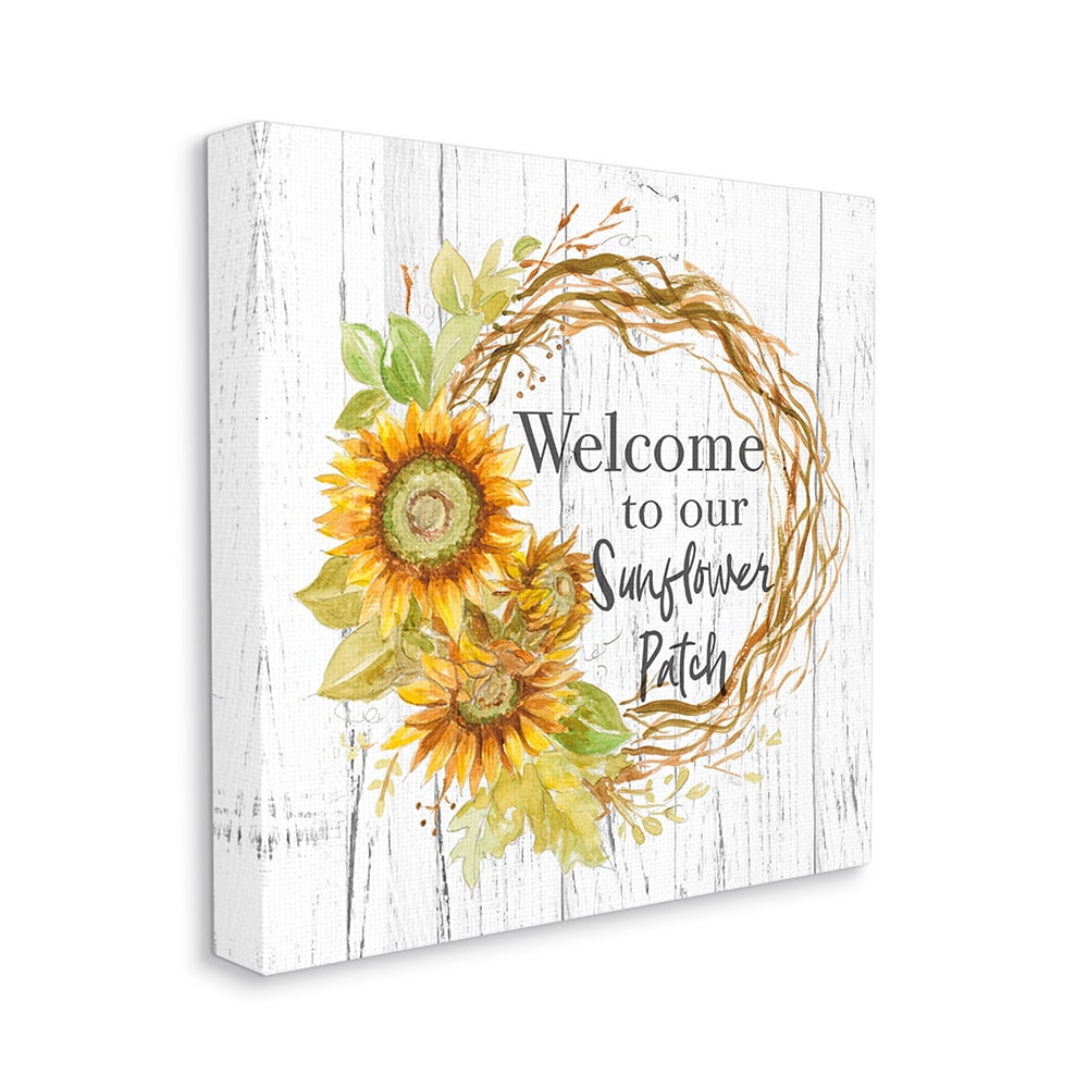 Stupell Industries Welcome to Sunflower Patch Rustic Floral Wreath Canvas Wall Art by Patricia Pinto