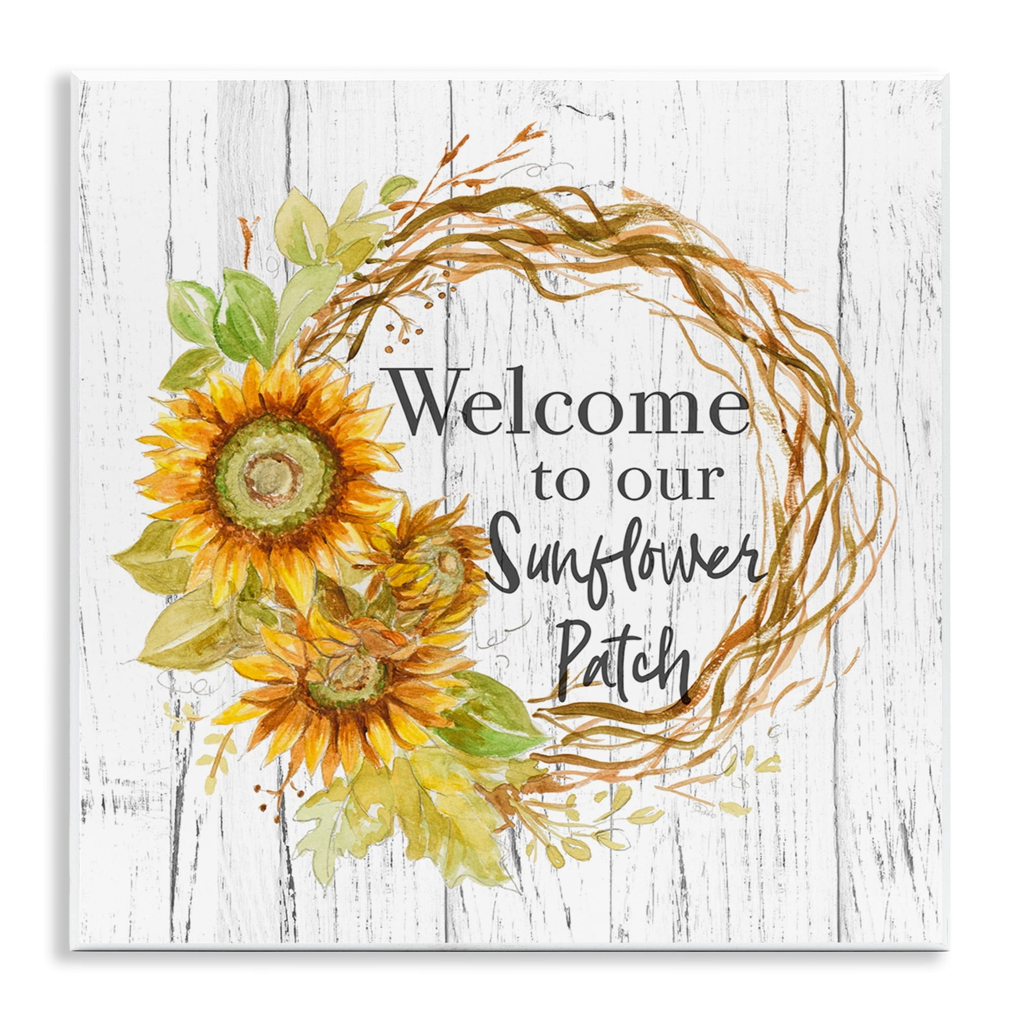 Stupell Industries Welcome to Sunflower Patch Rustic Floral Wreath Wall Plaque by Patricia Pinto