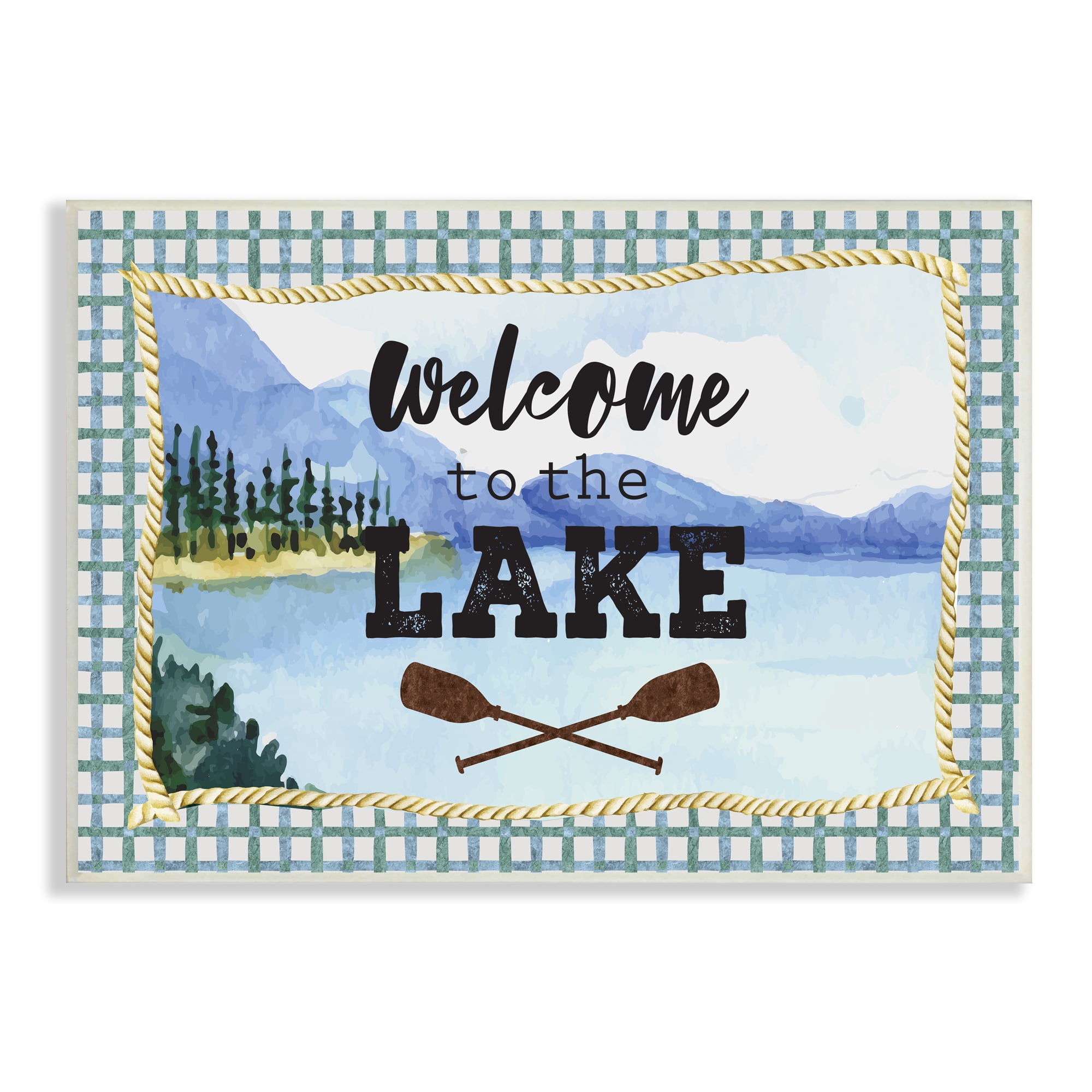 Stupell Industries Welcome to the Lake Phrase Crossed Oars Mountain Forest, 13 x 19, Designed by ND Art