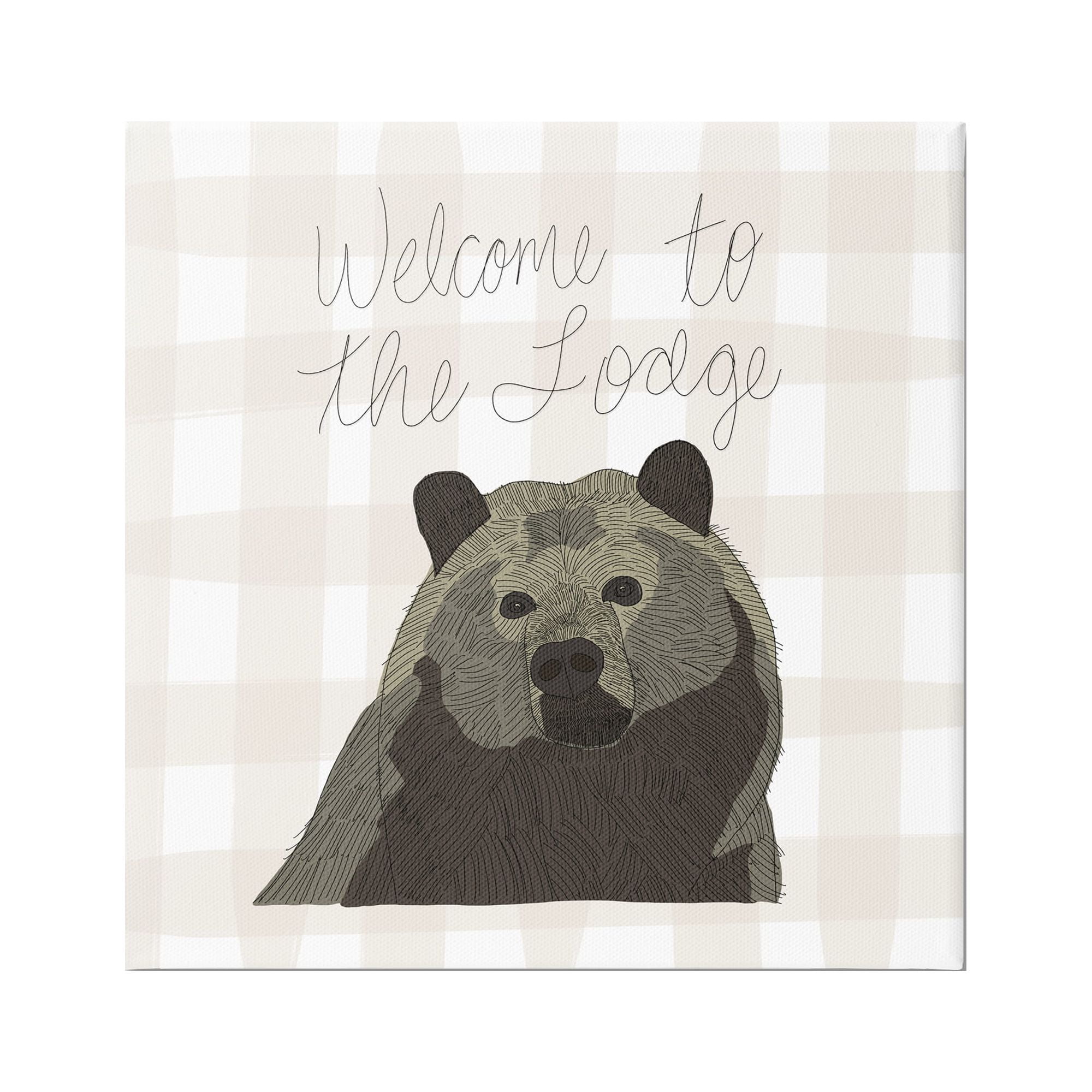 Stupell Industries Welcome to the Lodge Cabin Entrance Bear Tartan Graphic Art Gallery Wrapped Canvas Print Wall Art, Design by Tara Moss