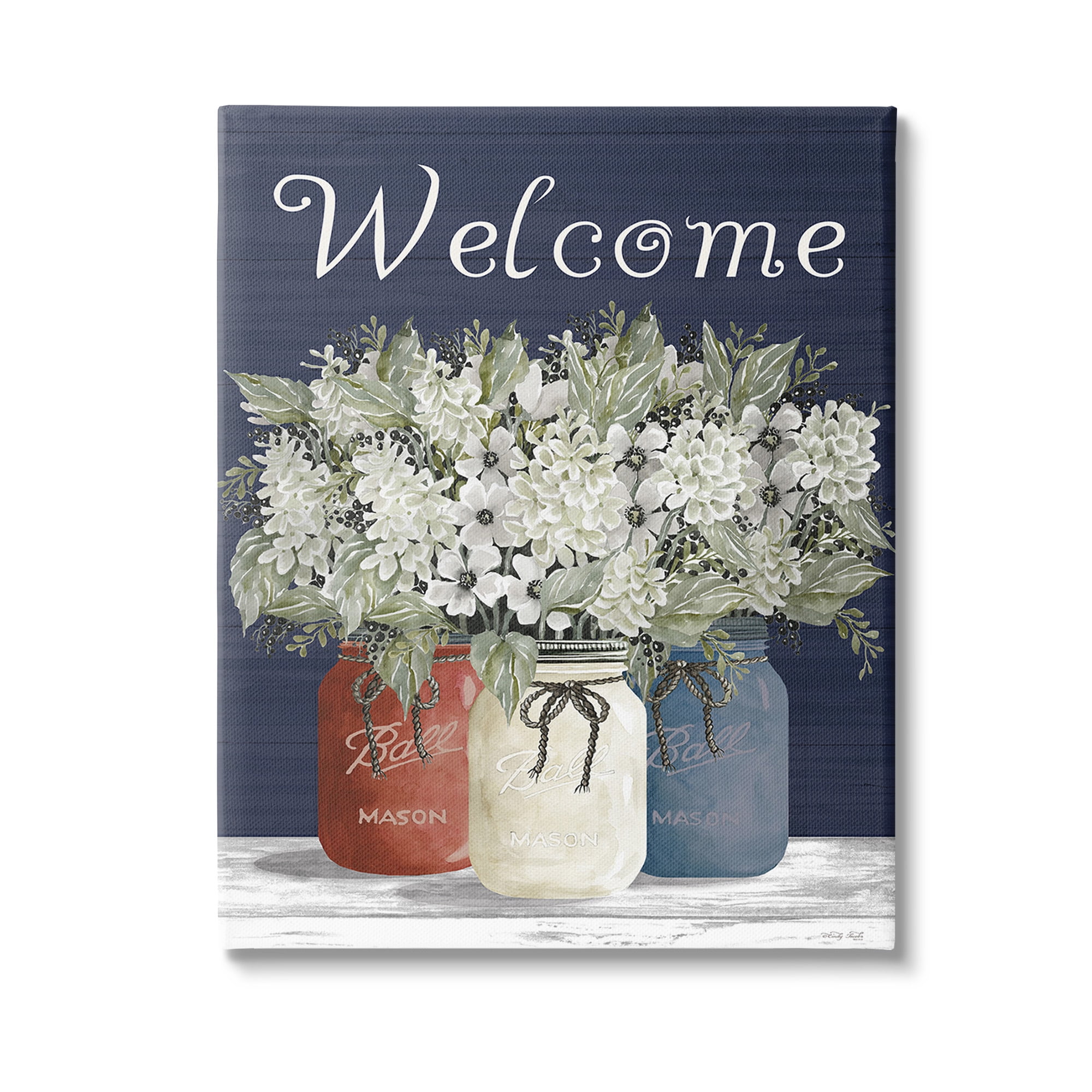 Stupell Industries Welcome with Country Herbs Botanical & Floral Painting Gallery Wrapped Canvas Art Print Wall Art, 36 x 48