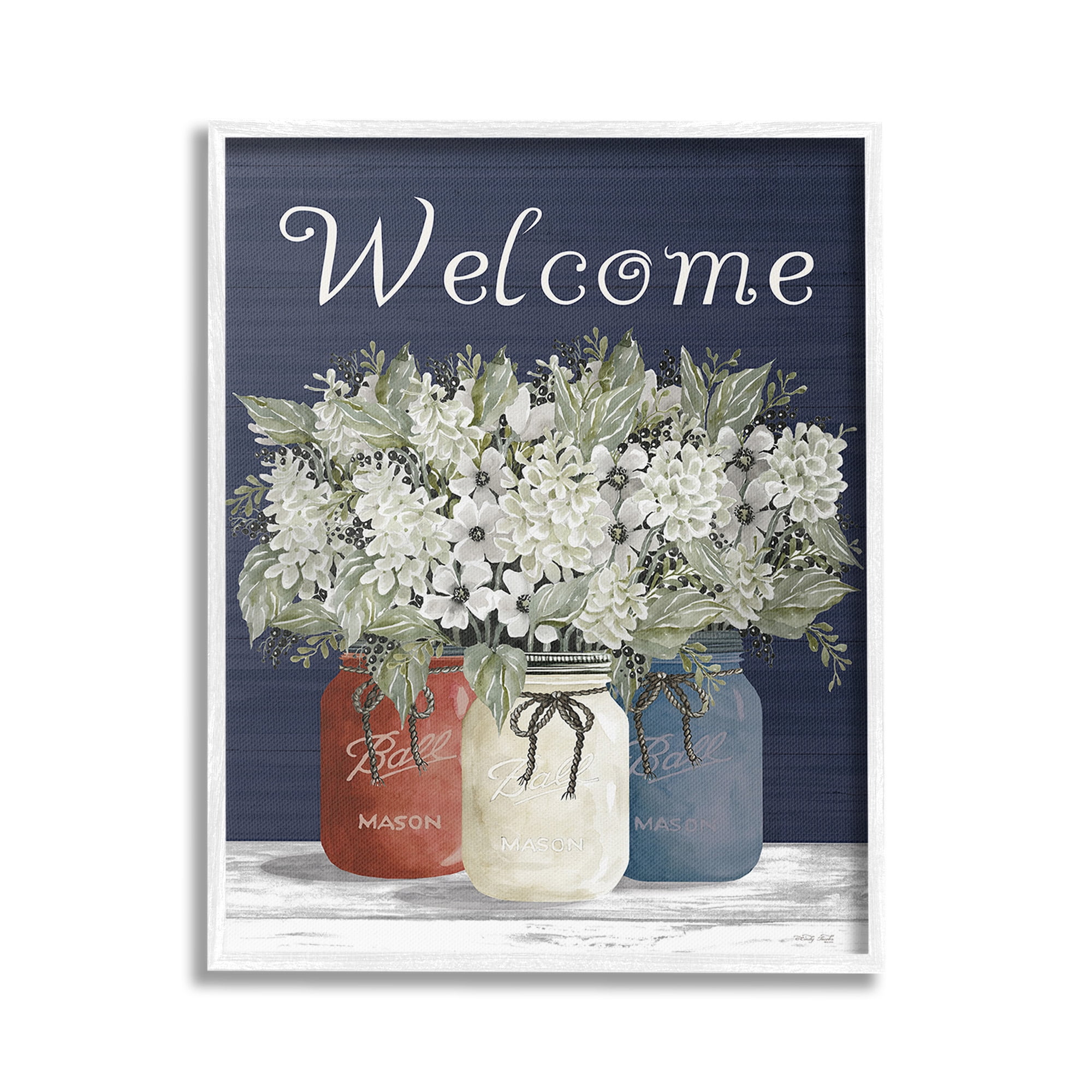 Stupell Industries Welcome with Country Herbs Botanical & Floral Painting White Framed Art Print Wall Art, 16 x 20