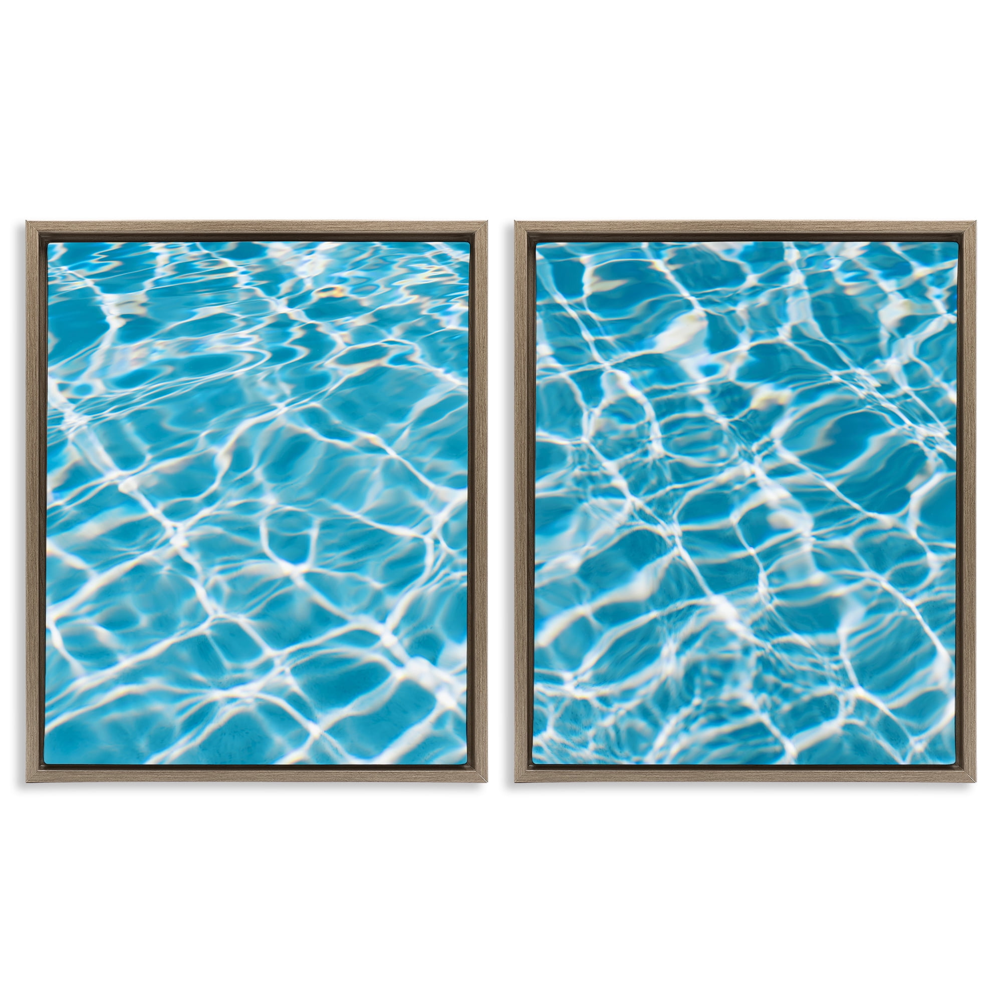 Stupell Industries Welcoming Pool Water Nautical & Beach Painting Brown Floater Framed Canvas Art Print Wall Art, 17 x 21, Set of 2