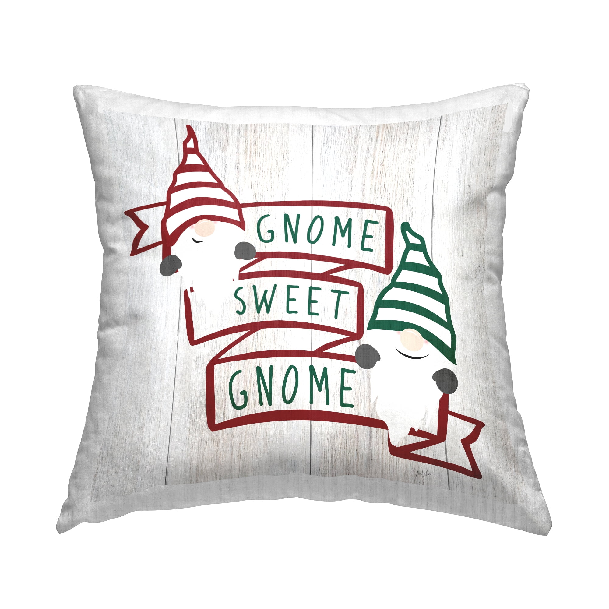 Seasonal Red and Green Gnomes Banner Square Throw Pillow