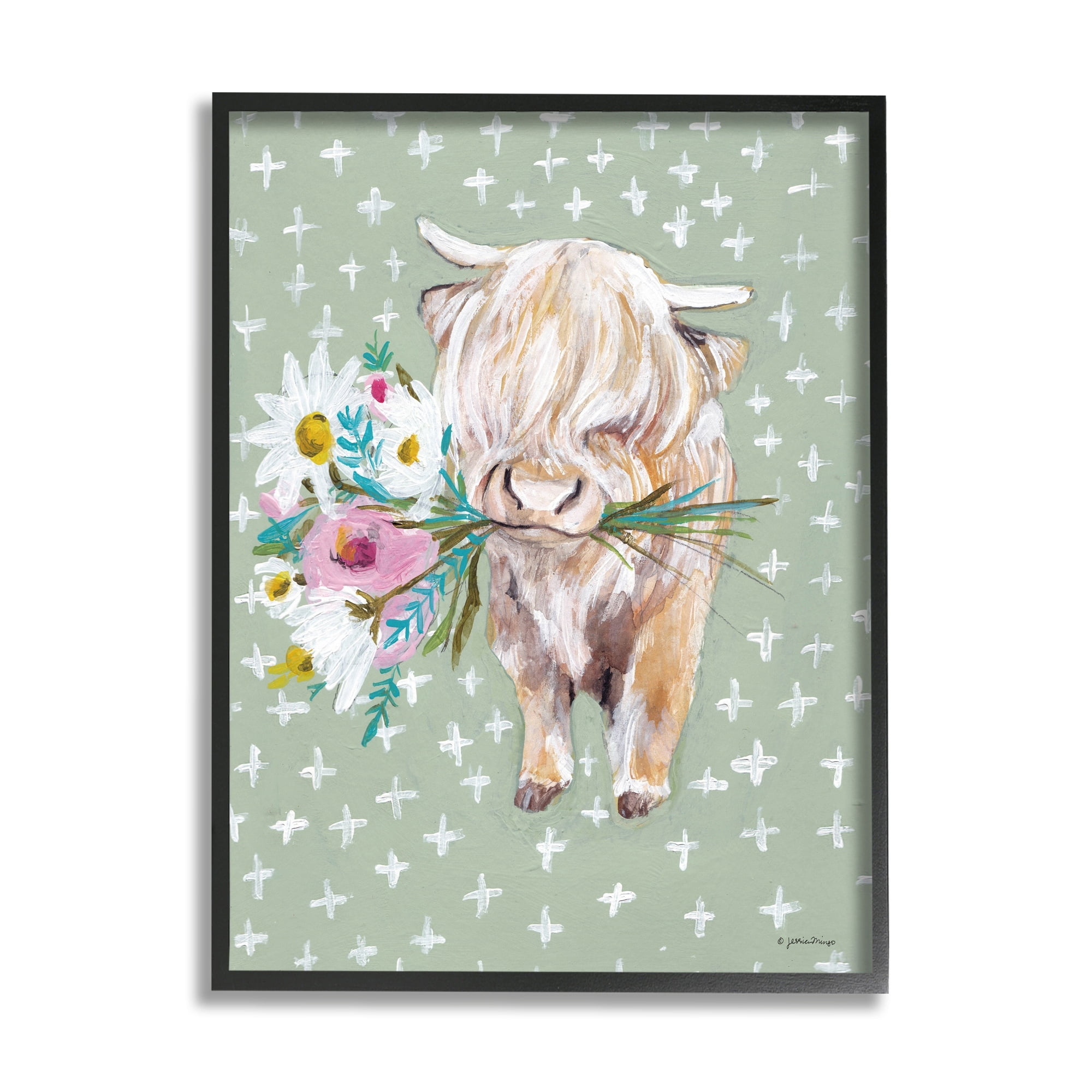 Stupell Industries Welcoming Stott Ox Holding Flowers Studded Pattern,16 x 20, Design by Jessica Mingo