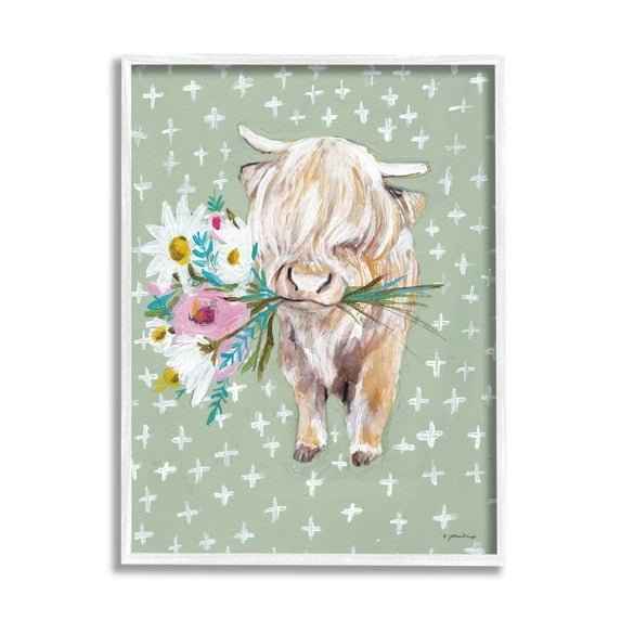 Stupell Industries Welcoming Stott Ox Holding Flowers Studded Pattern,24 x 30, Design by Jessica Mingo