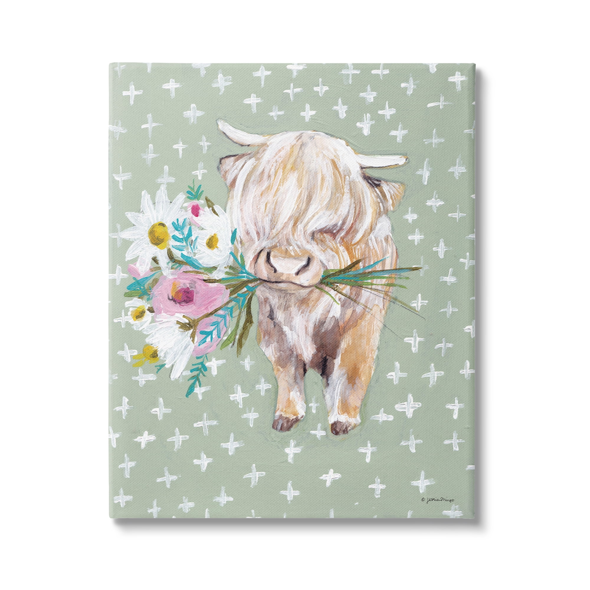 Stupell Industries Welcoming Stott Ox Holding Flowers Studded Pattern,30 x 40, Design by Jessica Mingo