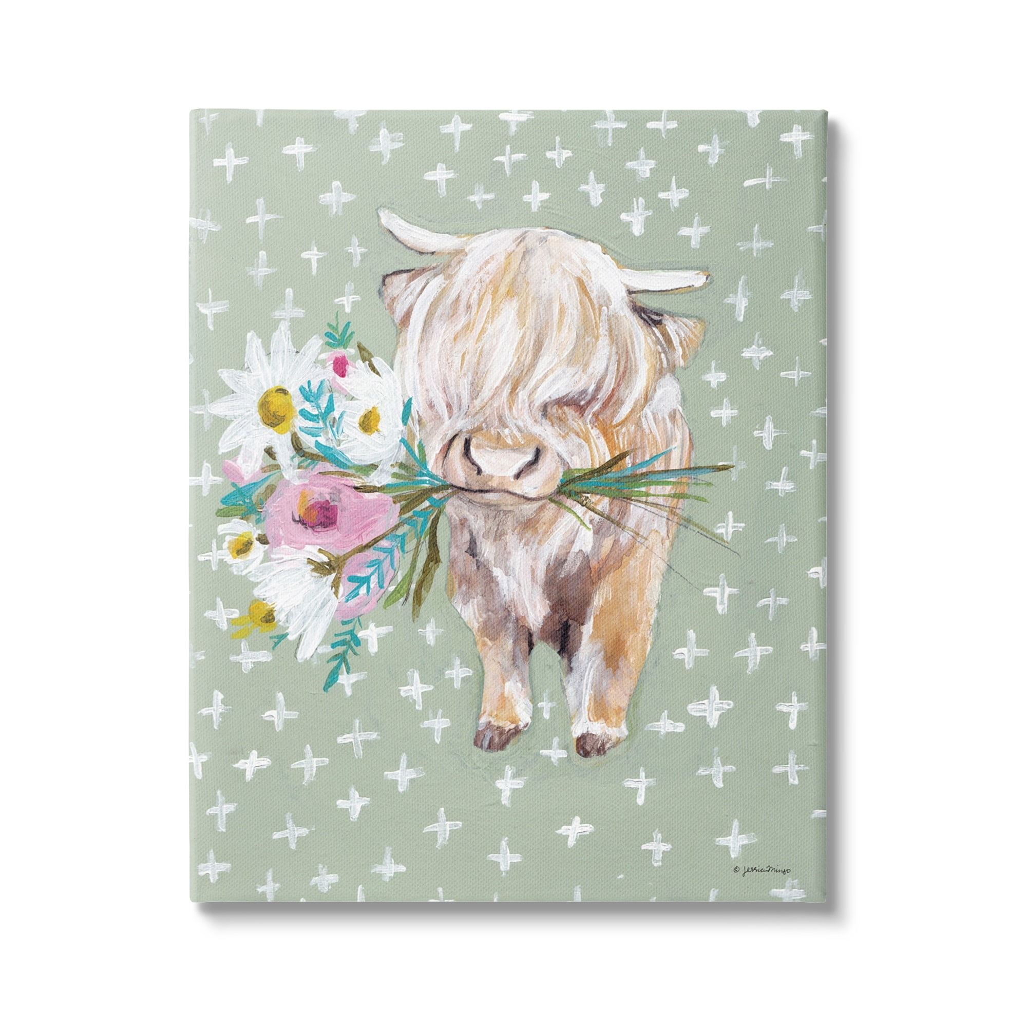 Stupell Industries Welcoming Stott Ox Holding Flowers Studded Pattern,36 x 48, Design by Jessica Mingo