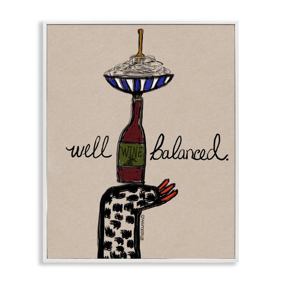Stupell Industries Well Balanced Wine & Pasta White Framed Giclee Art design by Bouffants & Broken Hearts, 20 x 16