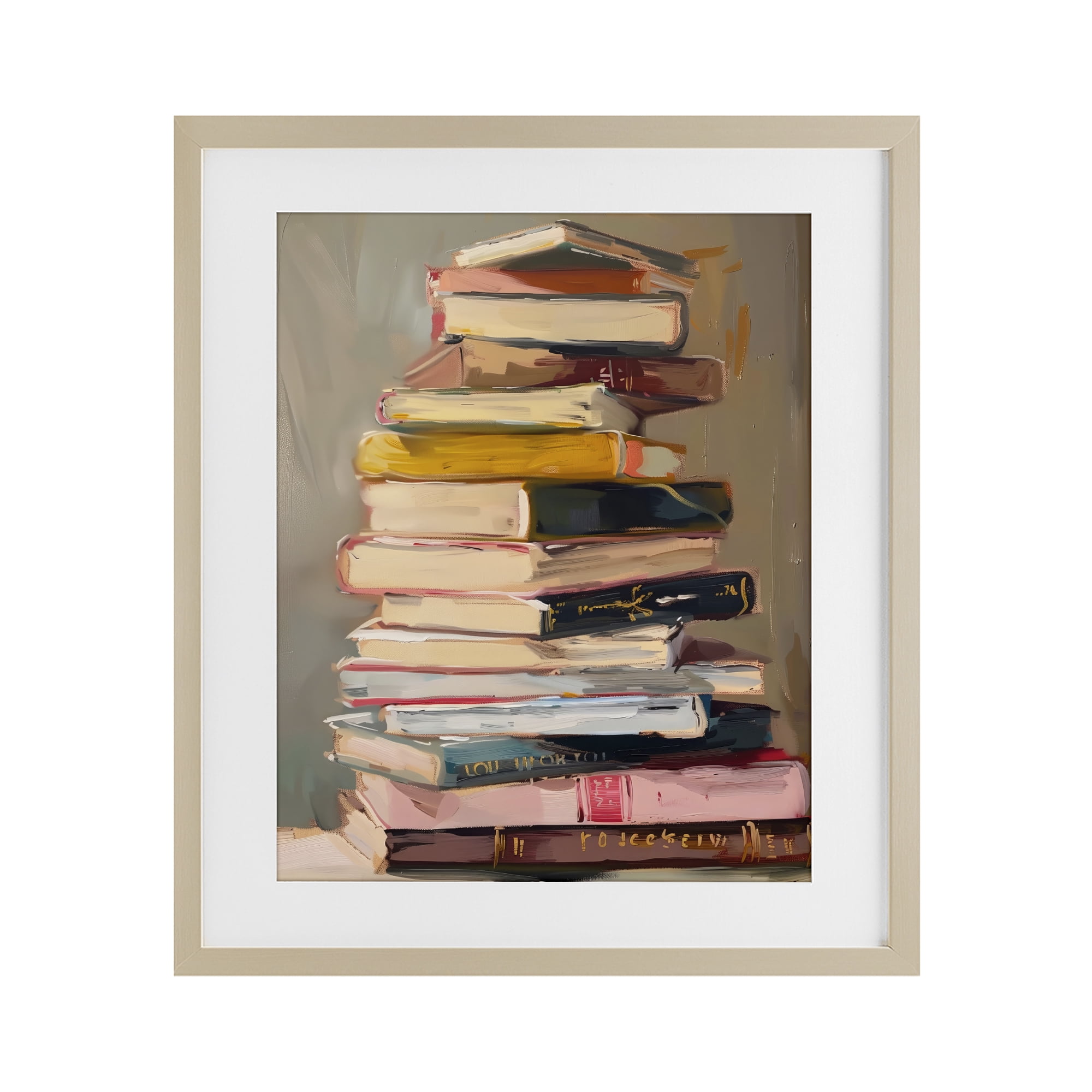 Stupell Industries Well Loved Bookstack Birch Framed Print Under Glass, design by LSR Design Studio