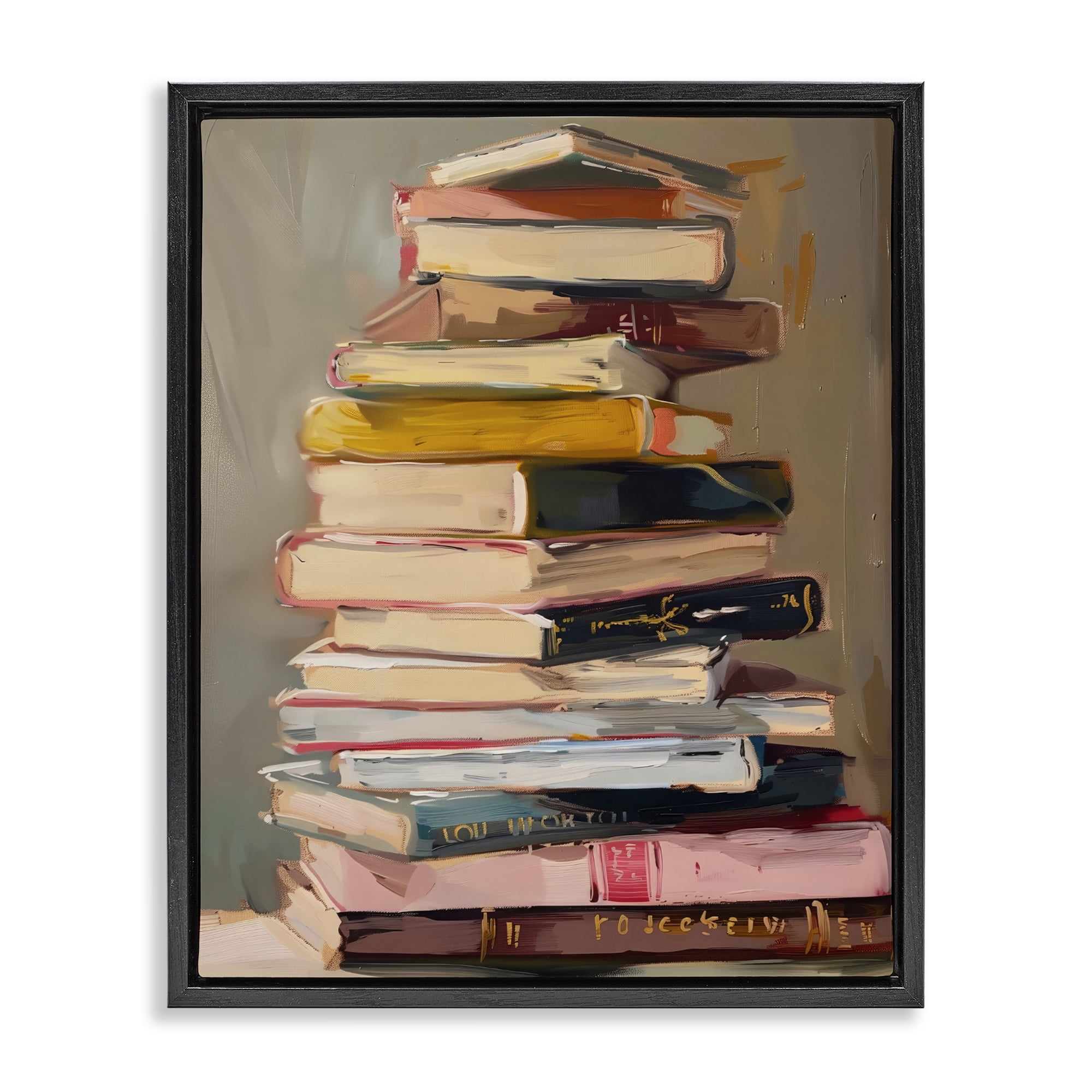 Stupell Industries Well Loved Bookstack Black Framed Floater Canvas Wall Art, design by LSR Design Studio