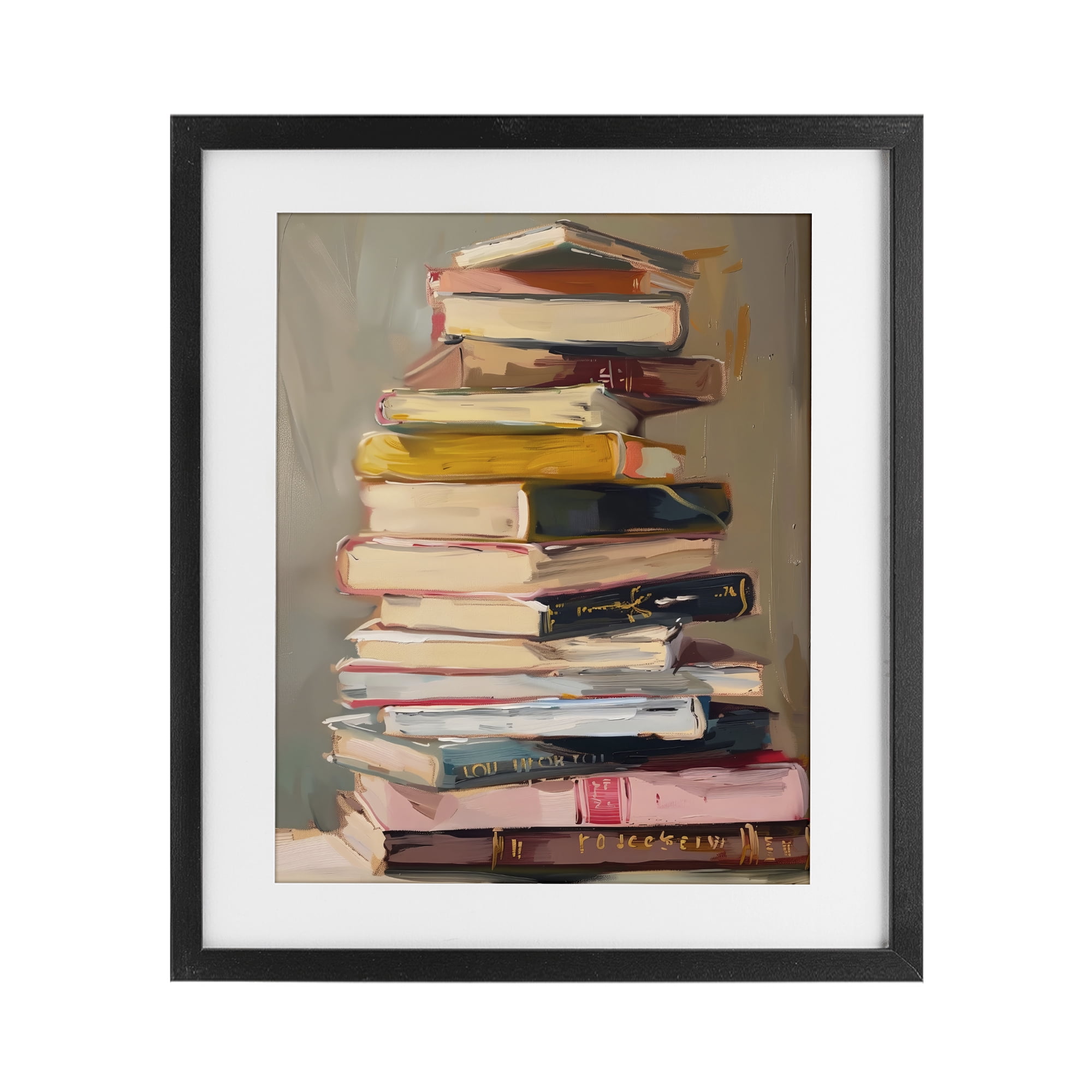 Stupell Industries Well Loved Bookstack Black Framed Print Under Glass, design by LSR Design Studio