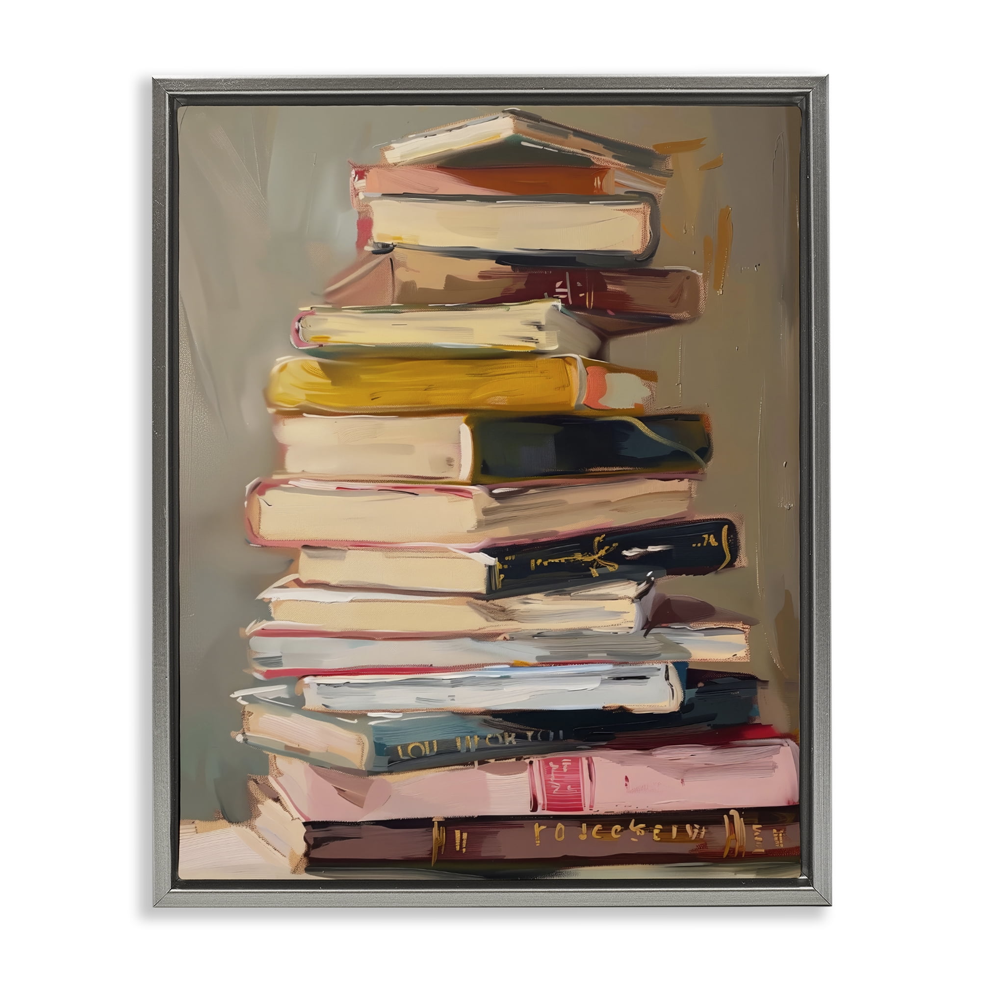 Stupell Industries Well Loved Bookstack Gray Framed Floater Canvas Wall Art, design by LSR Design Studio