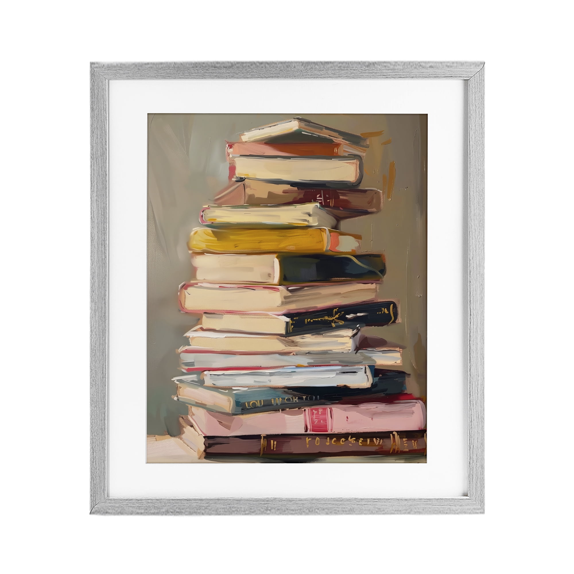 Stupell Industries Well Loved Bookstack Gray Framed Print Under Glass, design by LSR Design Studio
