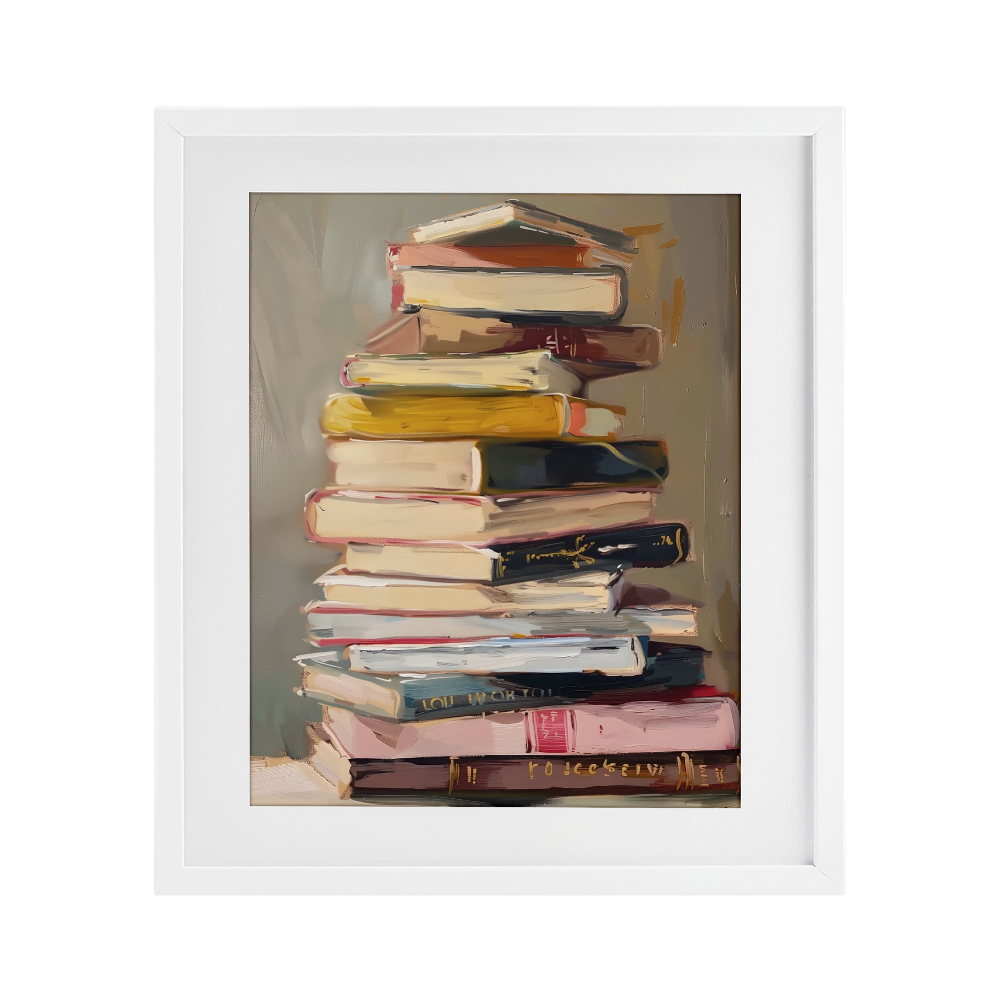 Stupell Industries Well Loved Bookstack White Framed Print Under Glass, design by LSR Design Studio