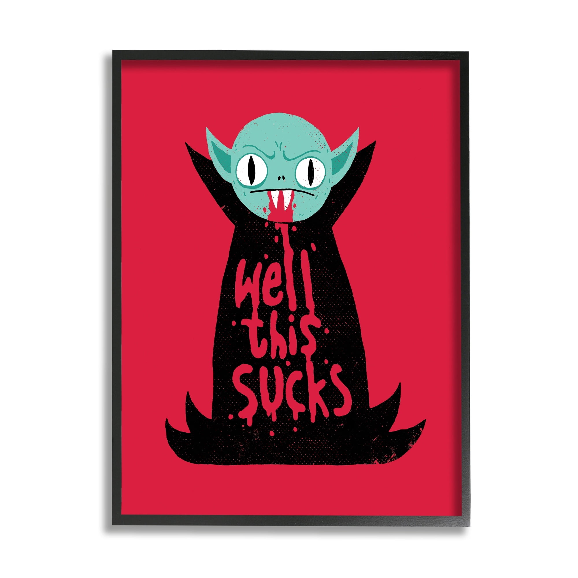 Stupell Industries Well This Sucks Vampire Drinking Blood Witty Phrase Framed Wall Art, 16 x 20, Design by Michael Buxton