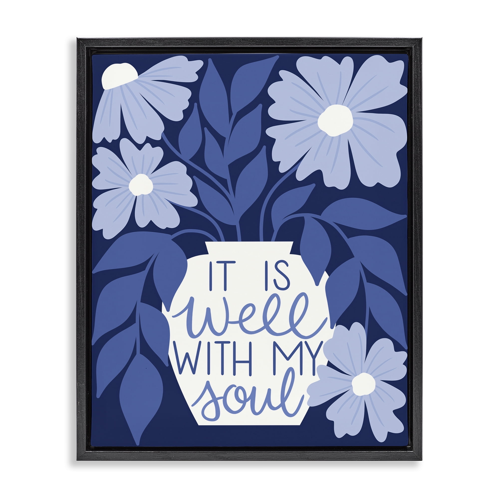 Stupell Industries Well With My Soul Florals Plants & Flowers Painting Black Floater Framed Canvas Art Print Wall Art, 17 x 21