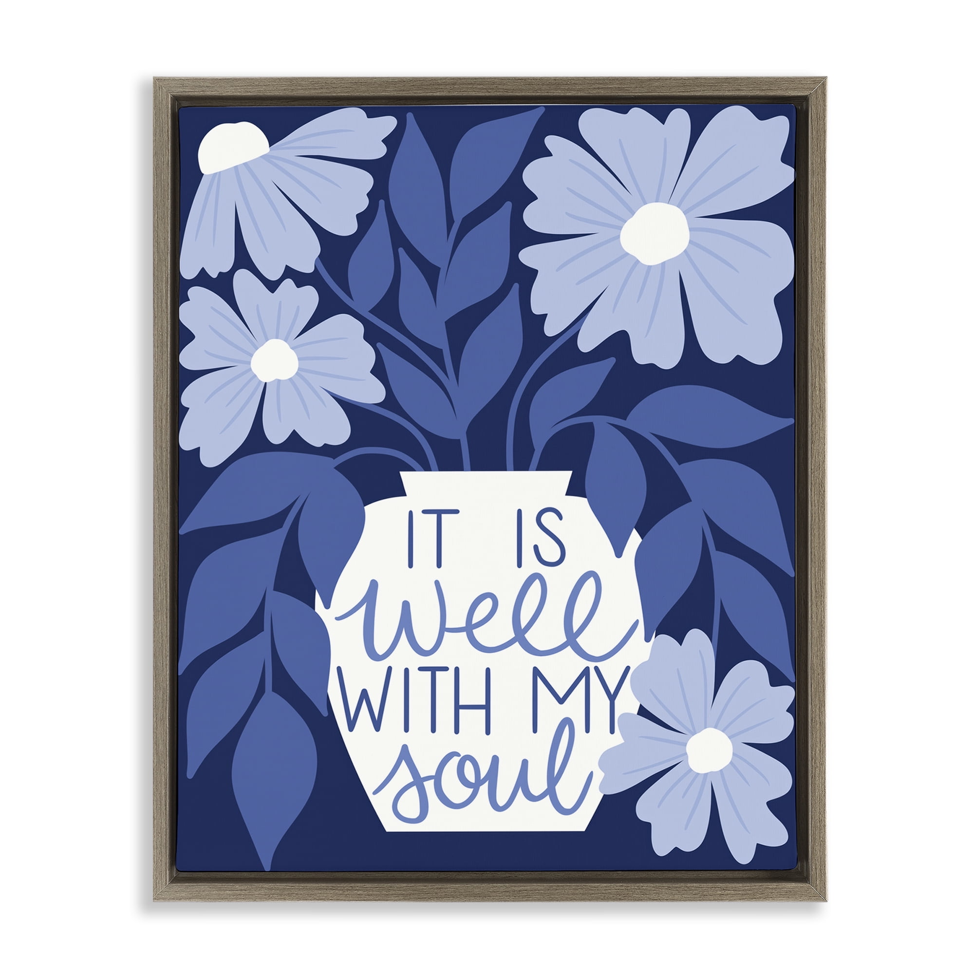 Stupell Industries Well With My Soul Florals Plants & Flowers Painting Brown Floater Framed Canvas Art Print Wall Art, 17 x 21