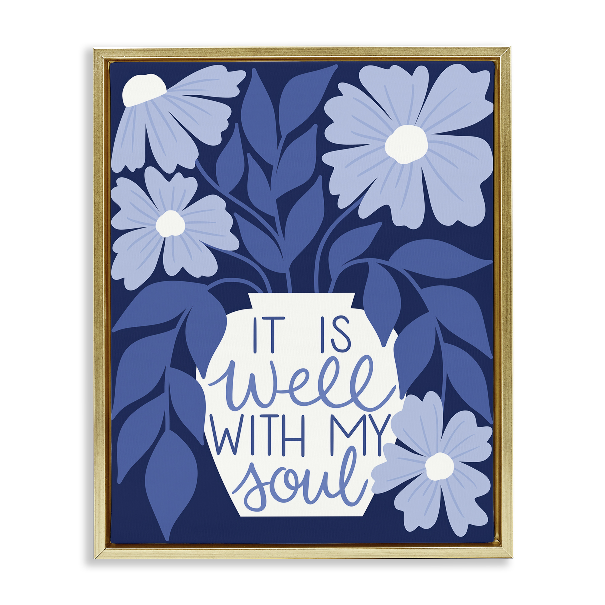 Stupell Industries Well With My Soul Florals Plants & Flowers Painting Gold Floater Framed Canvas Art Print Wall Art, 17 x 21