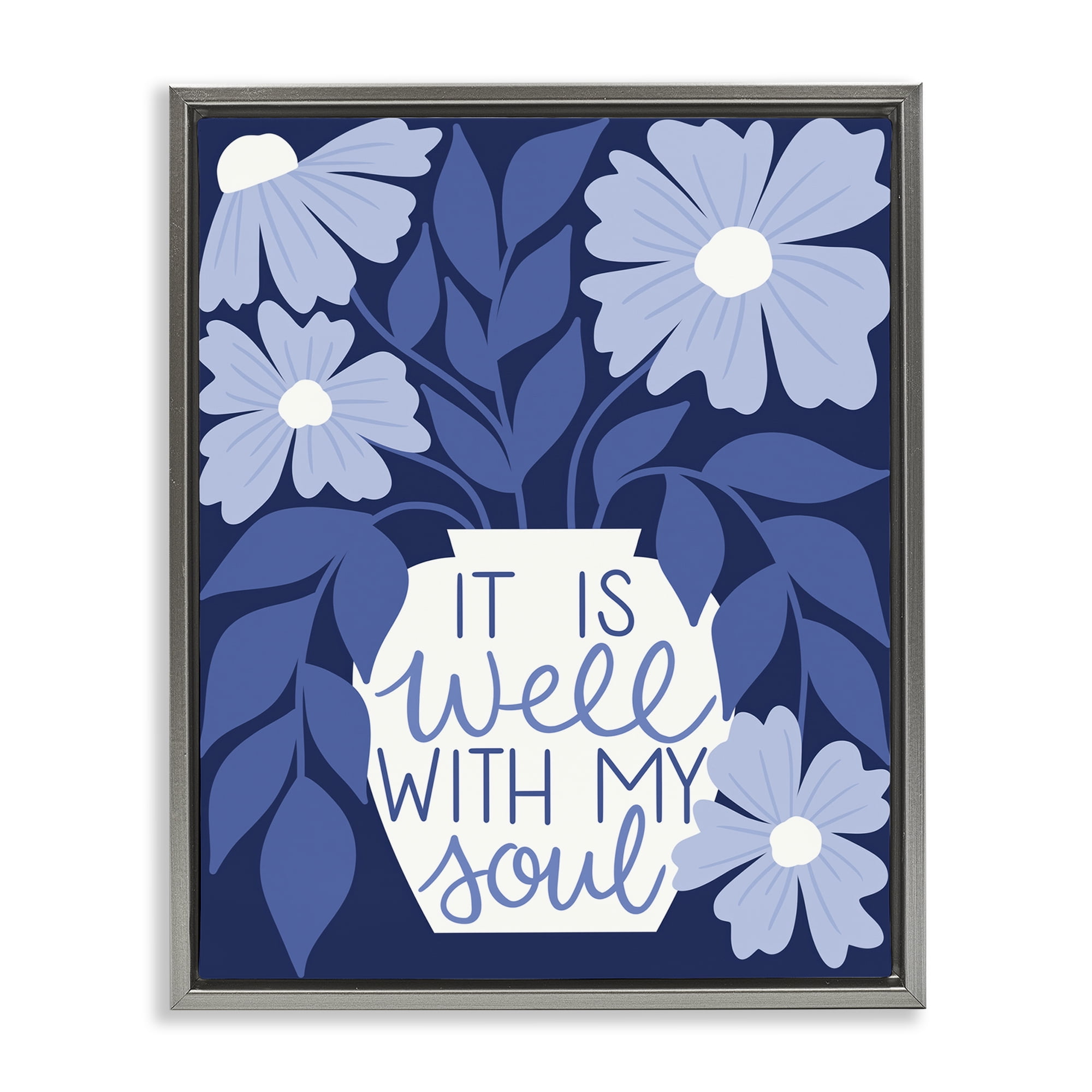 Stupell Industries Well With My Soul Florals Plants & Flowers Painting Gray Floater Framed Canvas Art Print Wall Art, 25 x 31