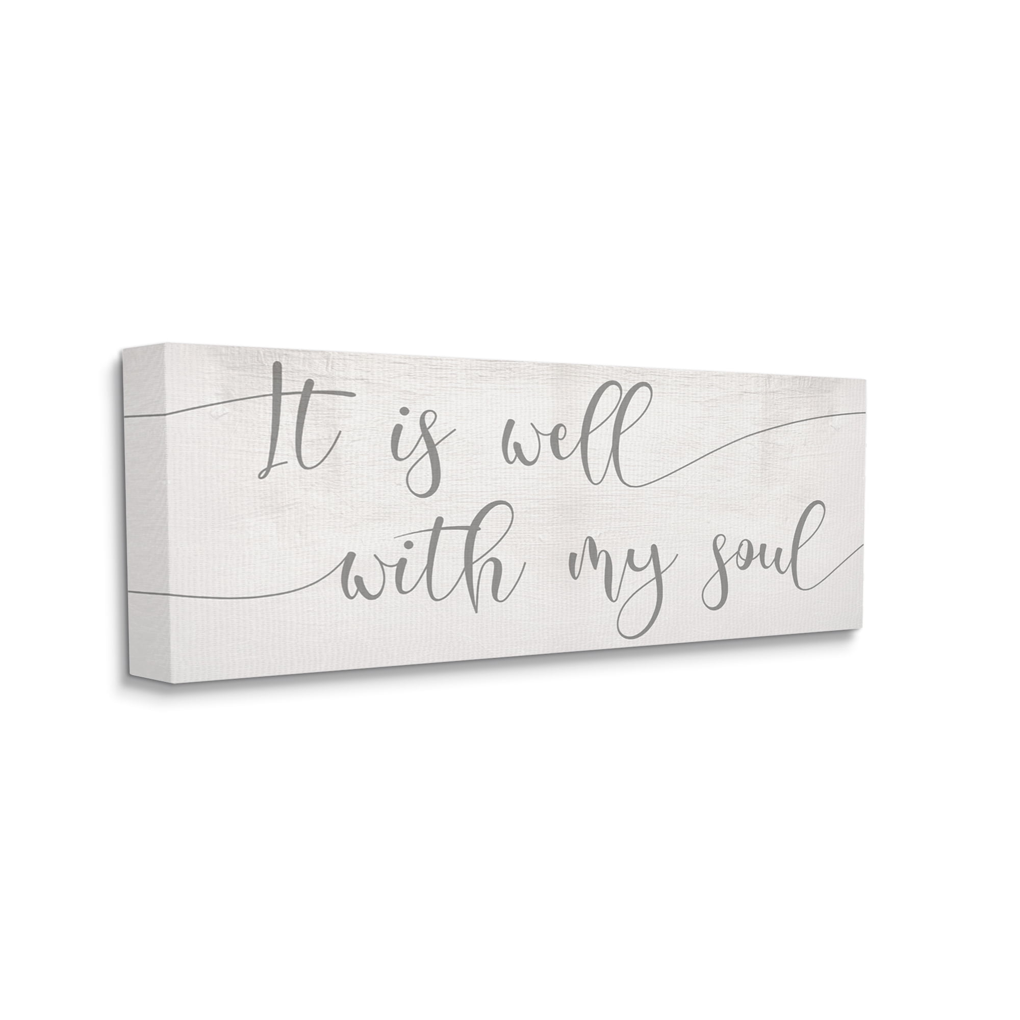Stupell Industries Well With My Soul Quote Soft Grey Script Inspirational Painting Gallery Wrapped Canvas Art Print Wall Art, 20 x 48