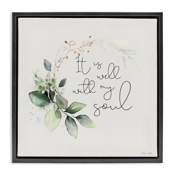 Stupell Industries Shabby Chic Well With My Soul Black Floating Frame Canvas Art, 18 x 18, by Susan Ball