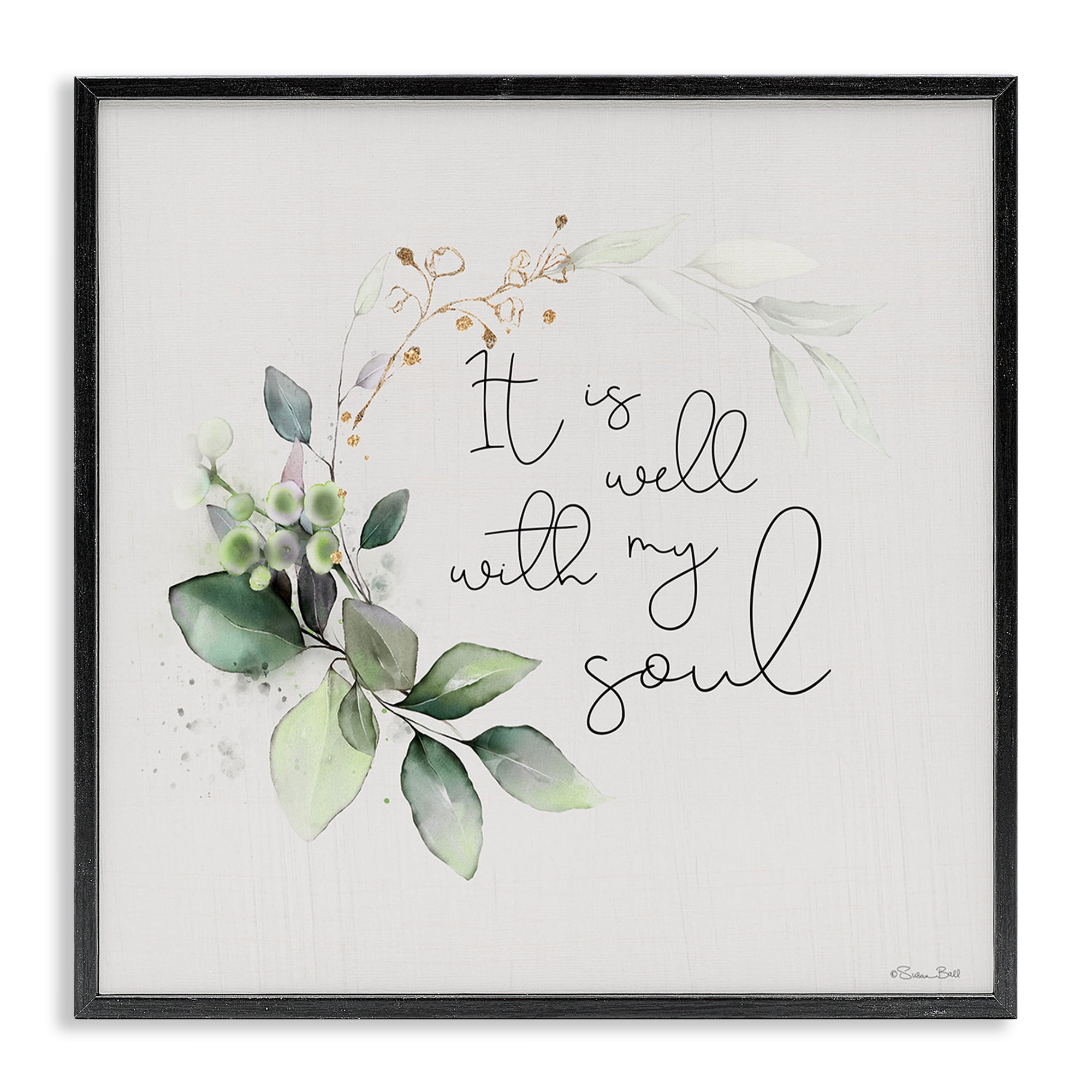 Stupell Industries Well With My Soul Religious Painting Black Framed Art Print Wall Art, 17 x 17