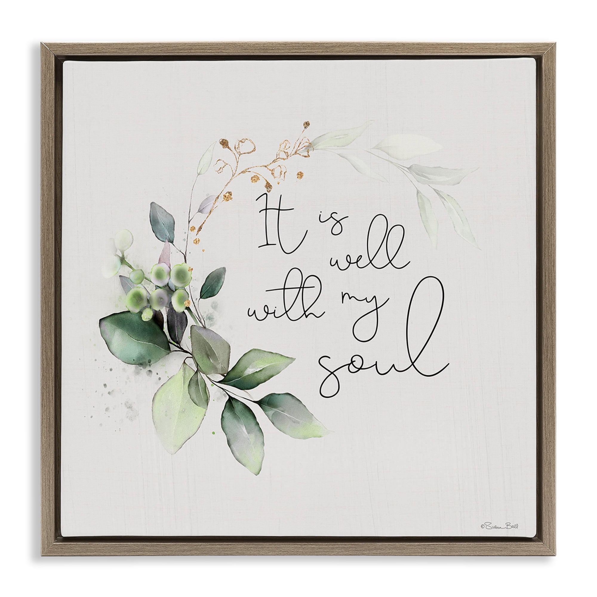 Stupell Industries Well With My Soul Religious Painting Brown Floater Framed Canvas Art Print Wall Art, 18 x 18