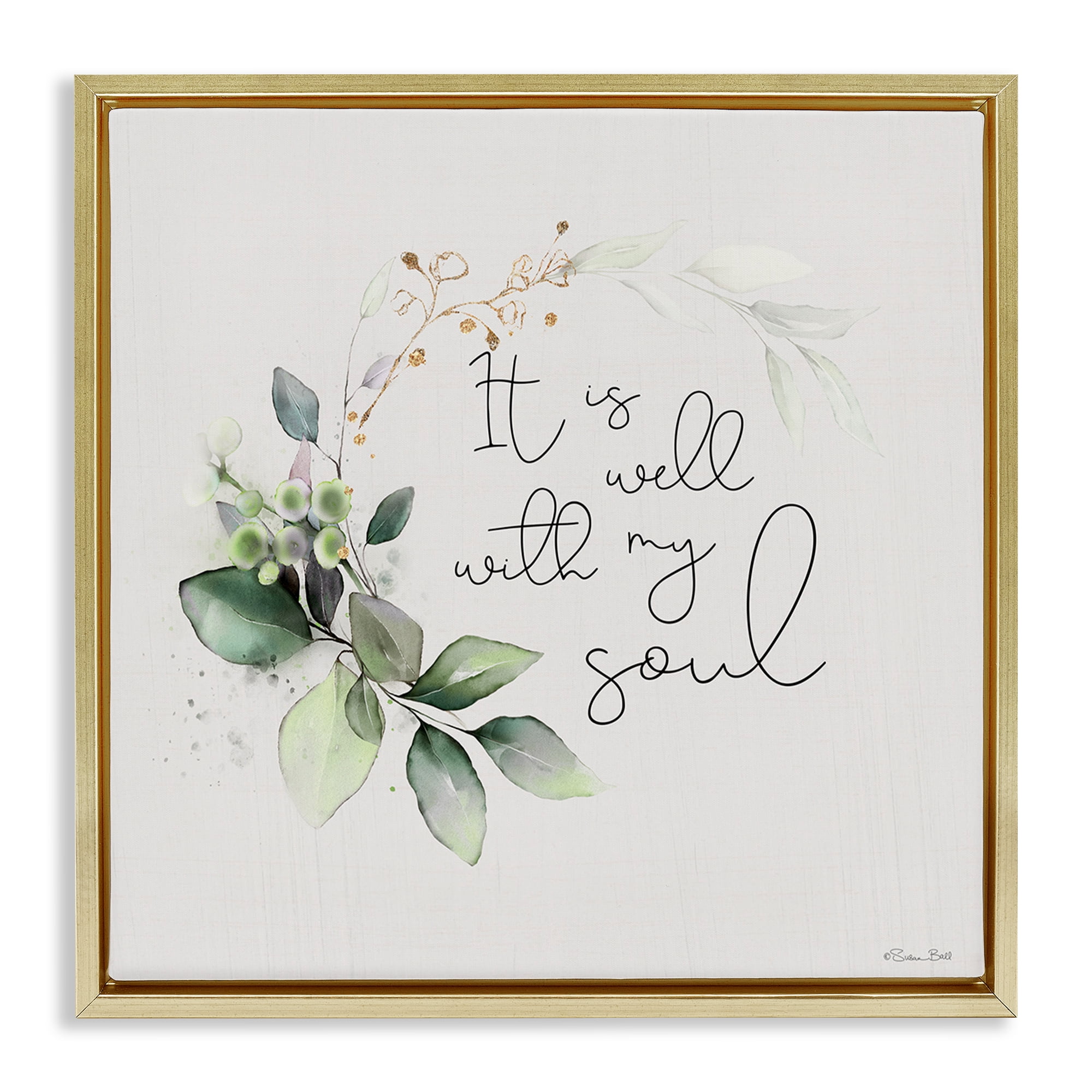 Stupell Industries Well With My Soul Religious Painting Gold Floater Framed Canvas Art Print Wall Art, 18 x 18