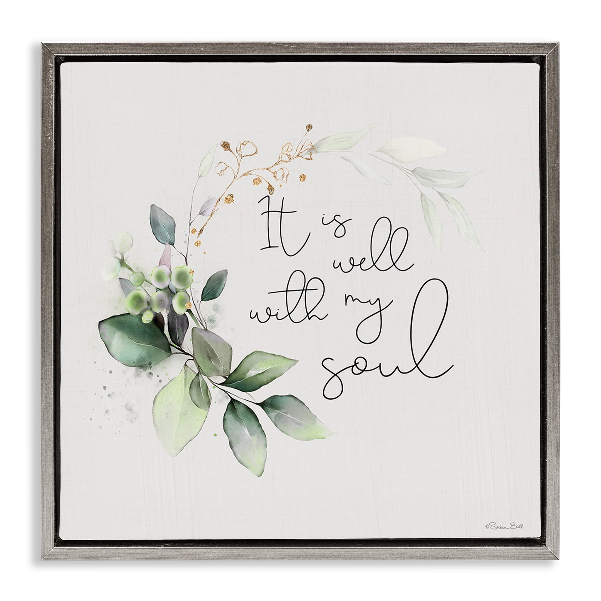 Stupell Industries Well With My Soul Religious Painting Gray Floater Framed Canvas Art Print Wall Art, 18 x 18