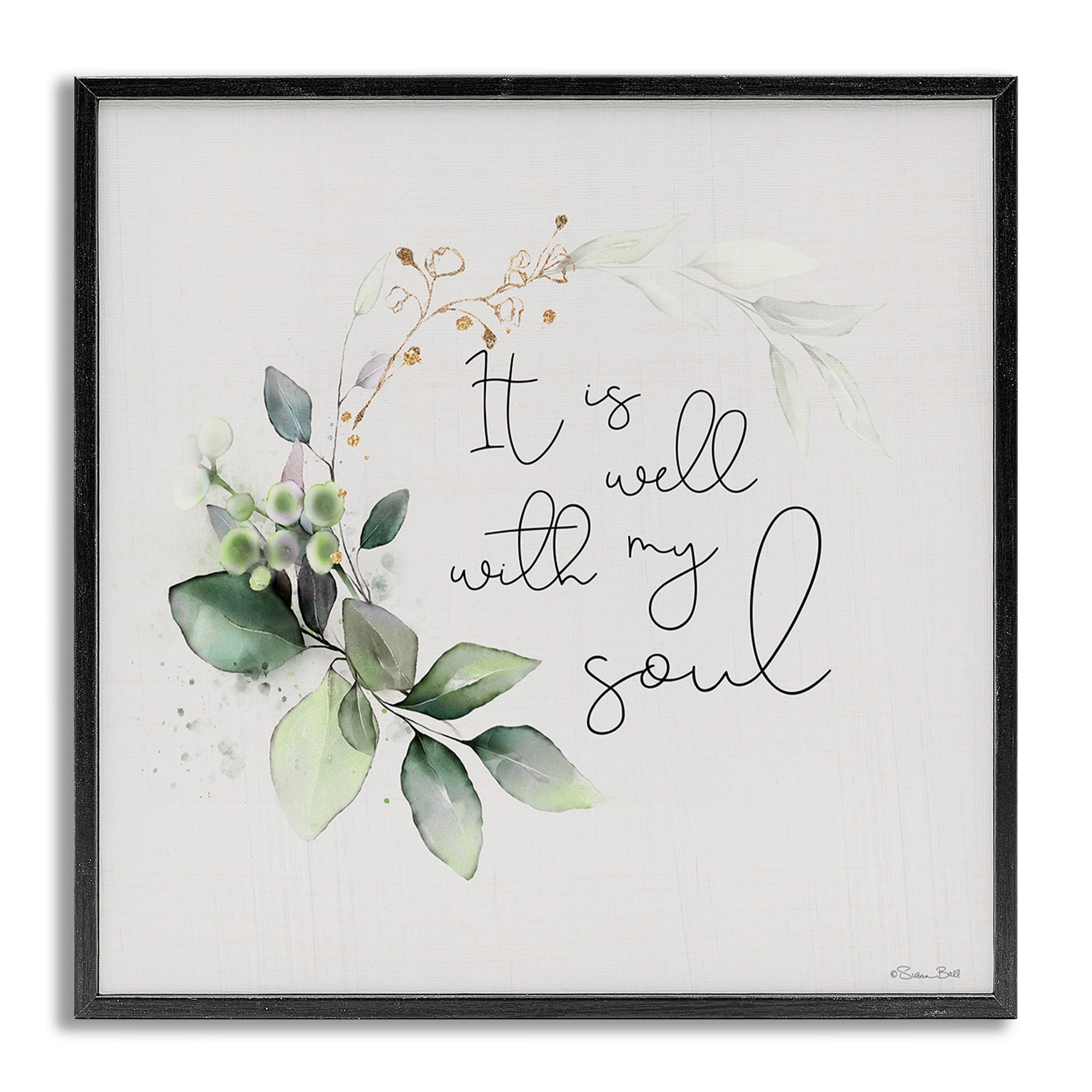 Stupell Industries Well With My Soul Religious Painting Gray Framed Art Print Wall Art, 12 x 12