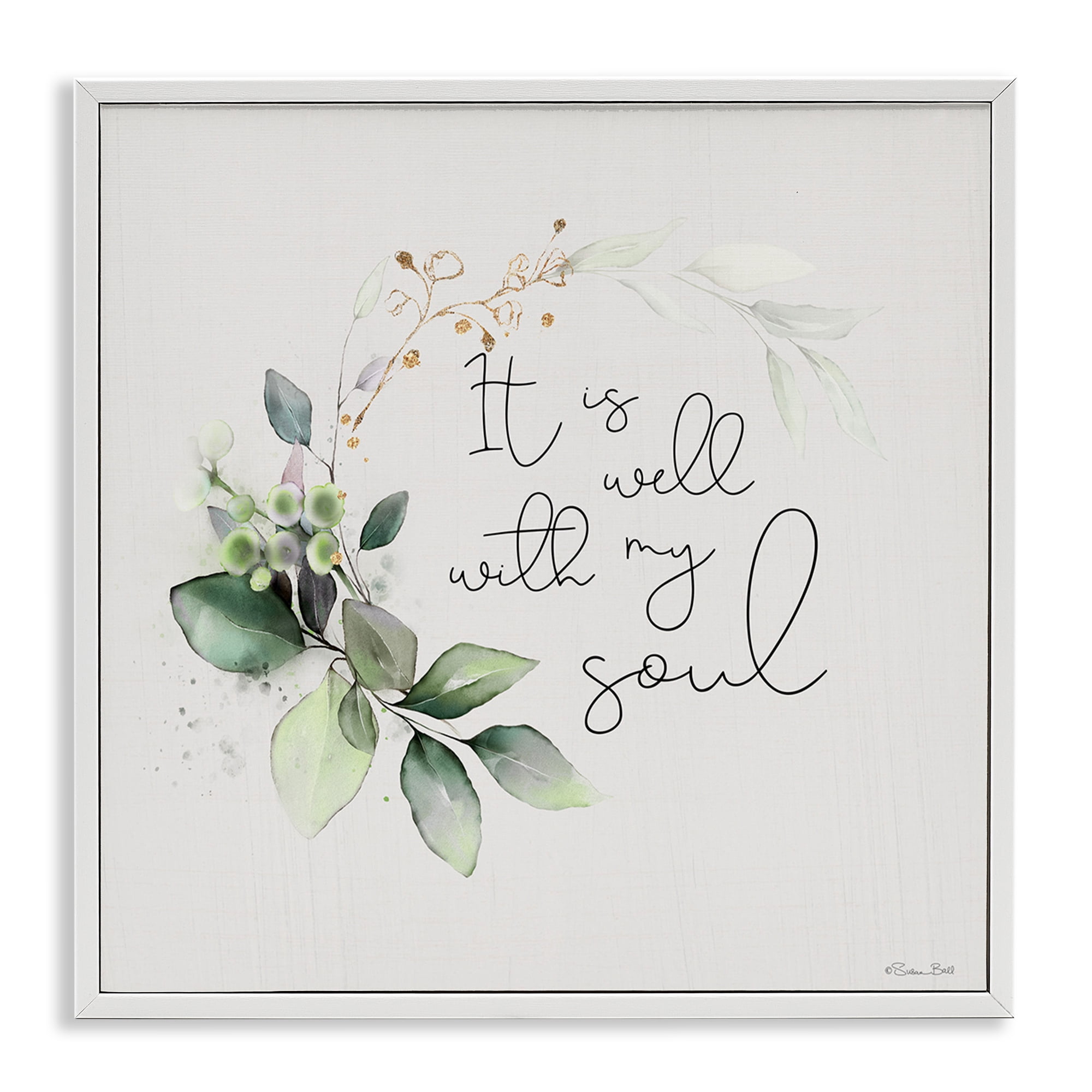 Stupell Industries Well With My Soul Religious Painting White Framed Art Print Wall Art, 17 x 17