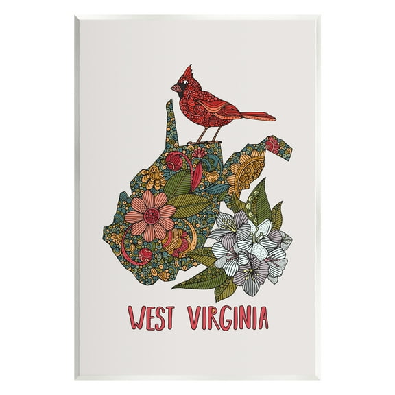 Stupell Industries West Virginia State Cardinal Detailed Floral Pattern Graphic Art Unframed Art Print Wall Art, Design by Valentina Harper